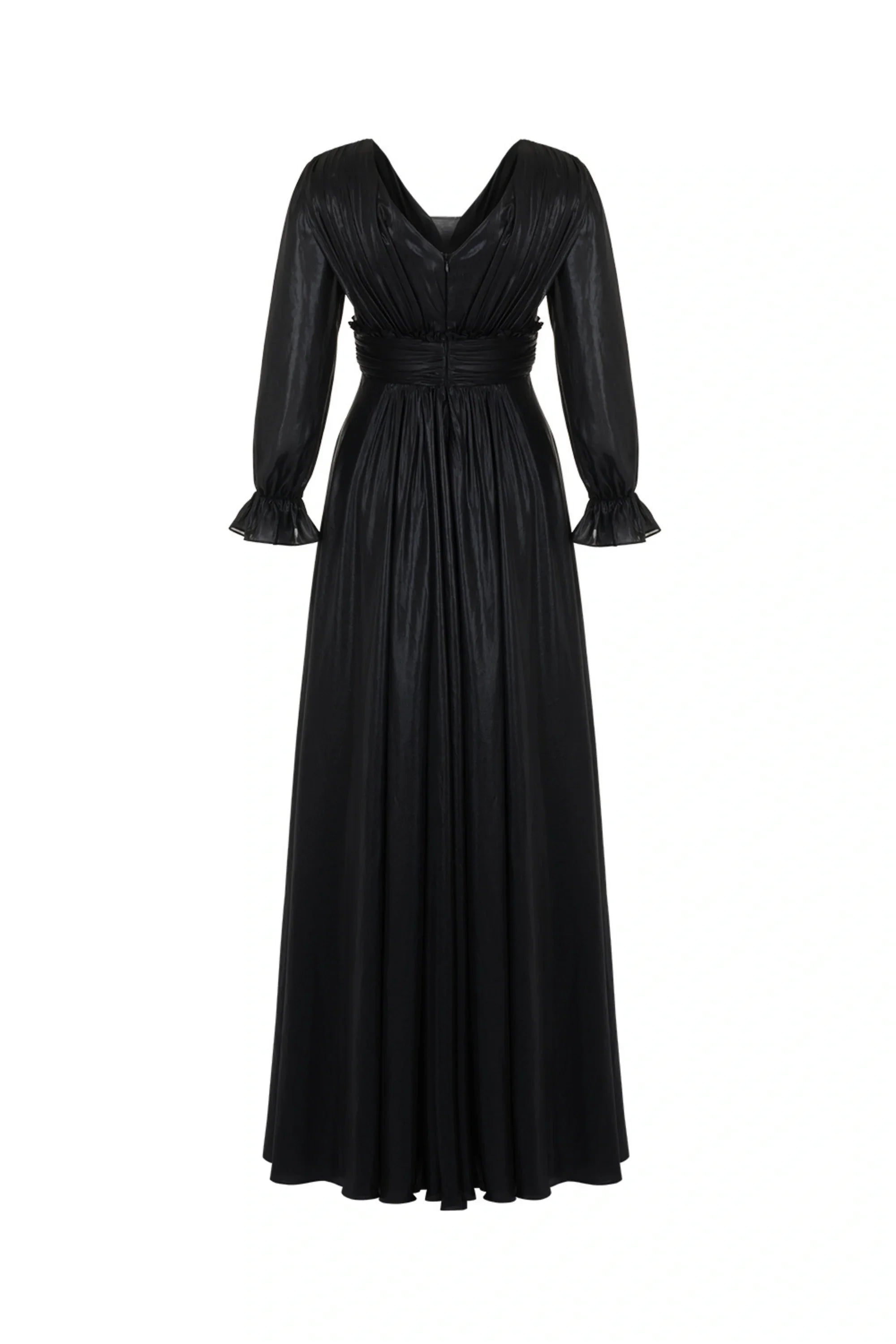 V-Neck Ruched Long Dress - Black