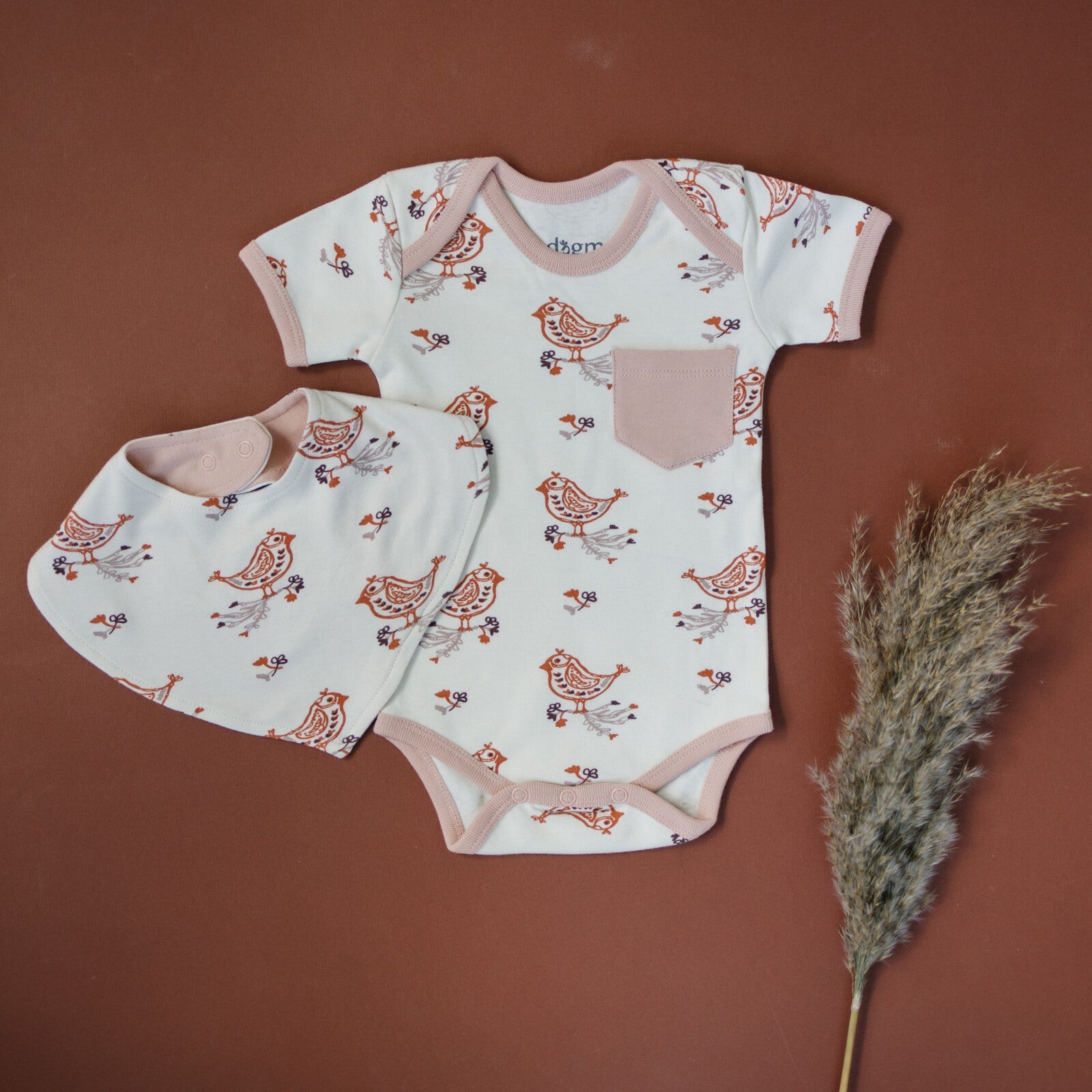 GOTS Certified Organic Cotton Short Sleeve Playsuit - Celadon Quail