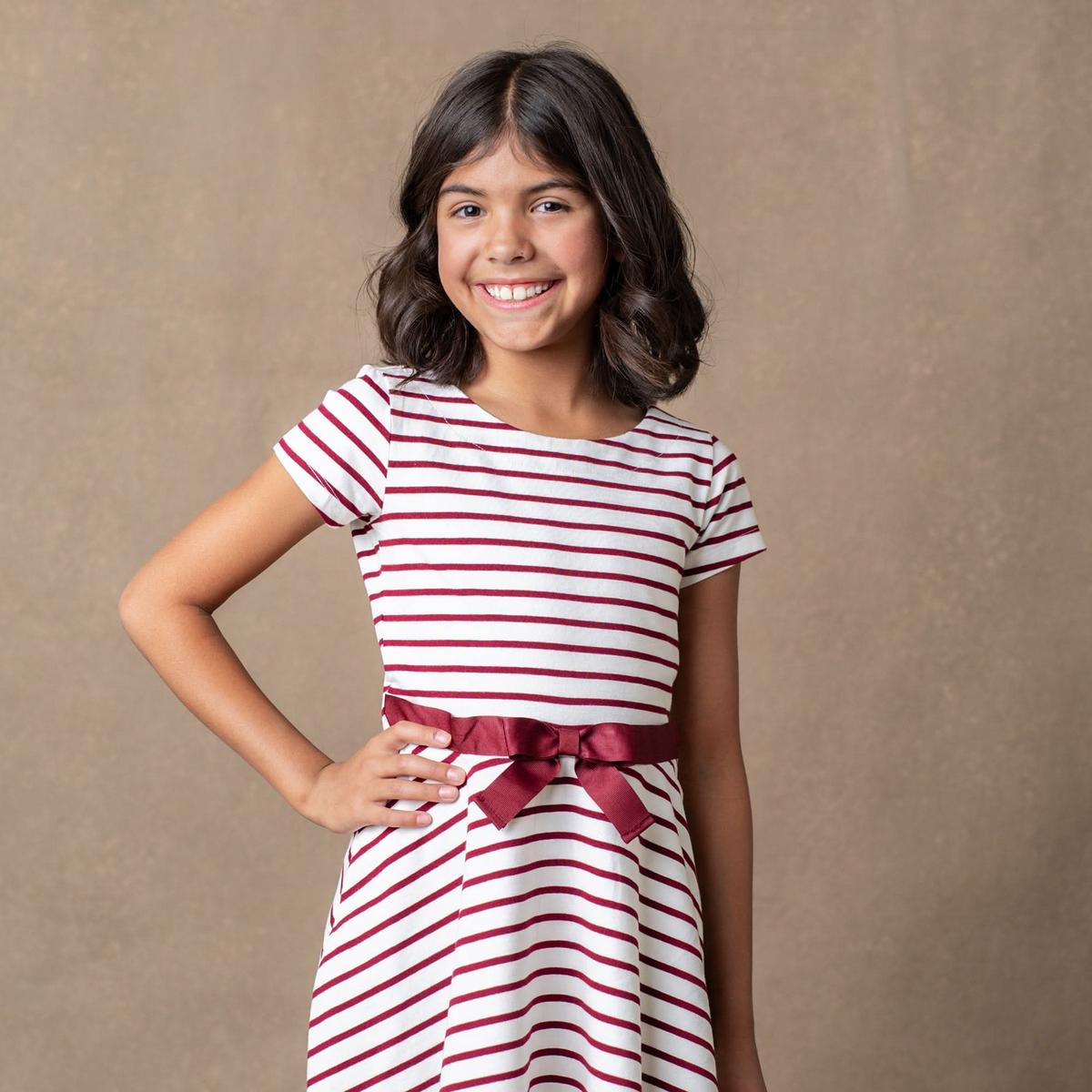 Organic Short Sleeve Skater Dress - White and Oxblood Stripe