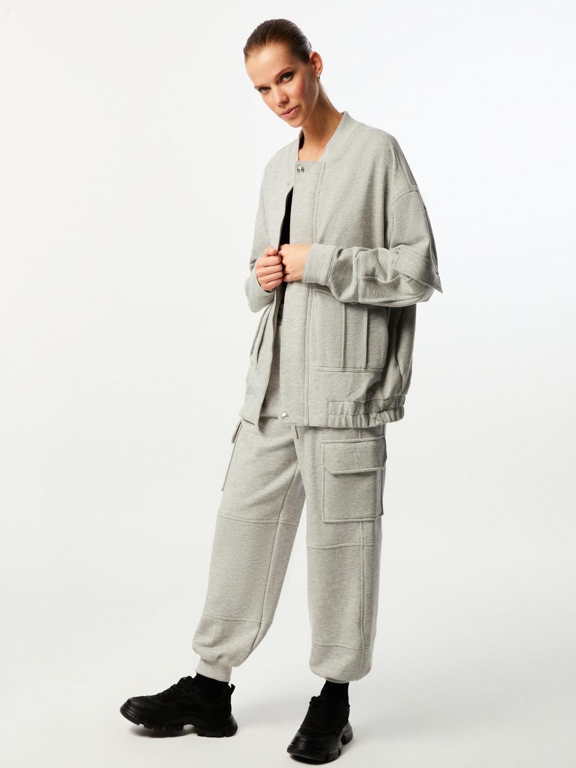 Loose-Fit Bomber Jacket with Pockets - Grey Melange