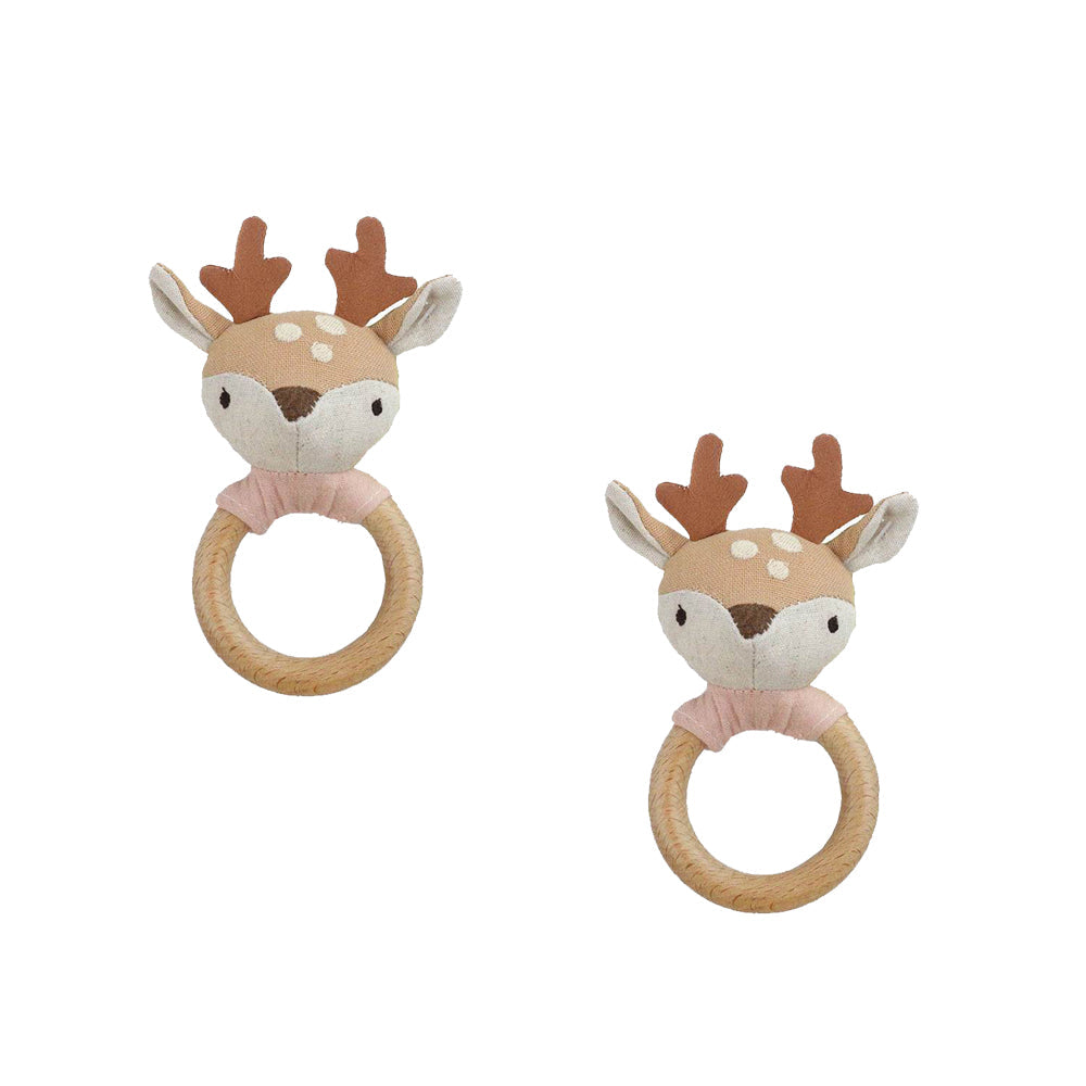 Fawn Wood Rattle--2pcs assortment Rattle MON AMI