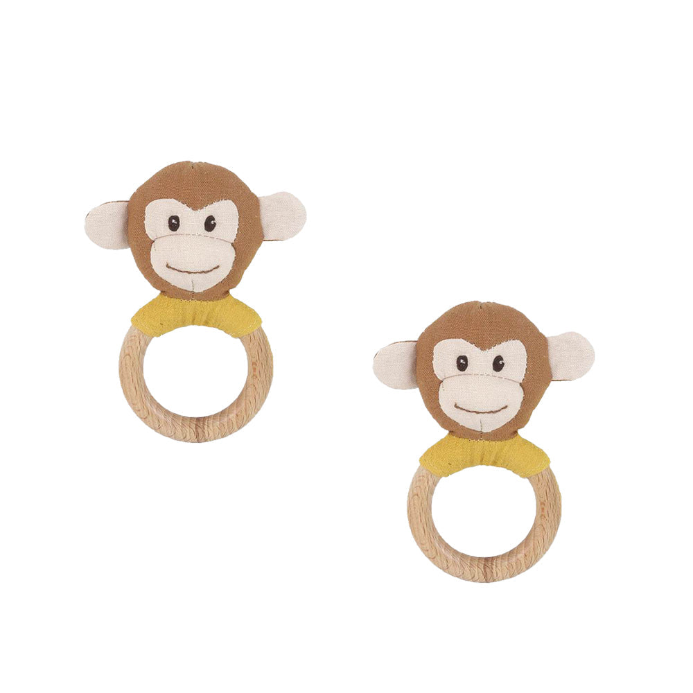 Linen Monkey Wood Rattle--2pcs assortment Rattle MON AMI