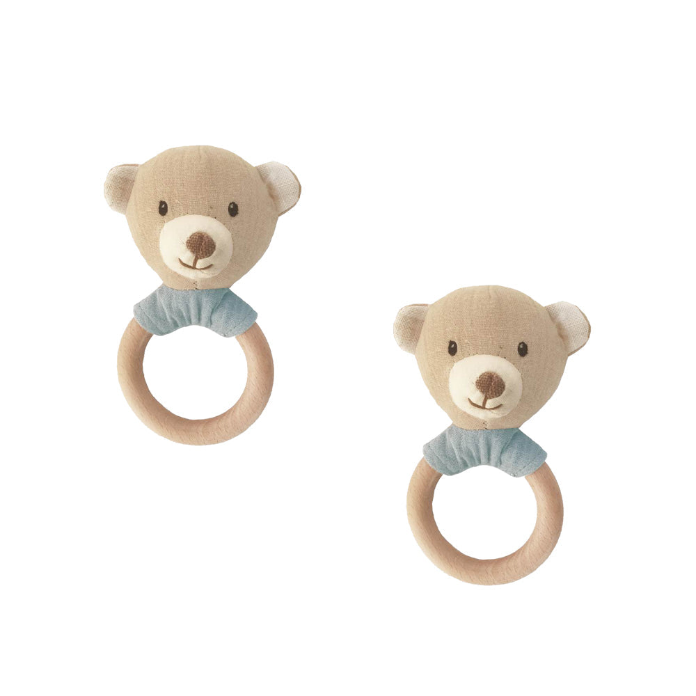 Linen Bear Wood Rattle--2pcs assortment Rattle MON AMI
