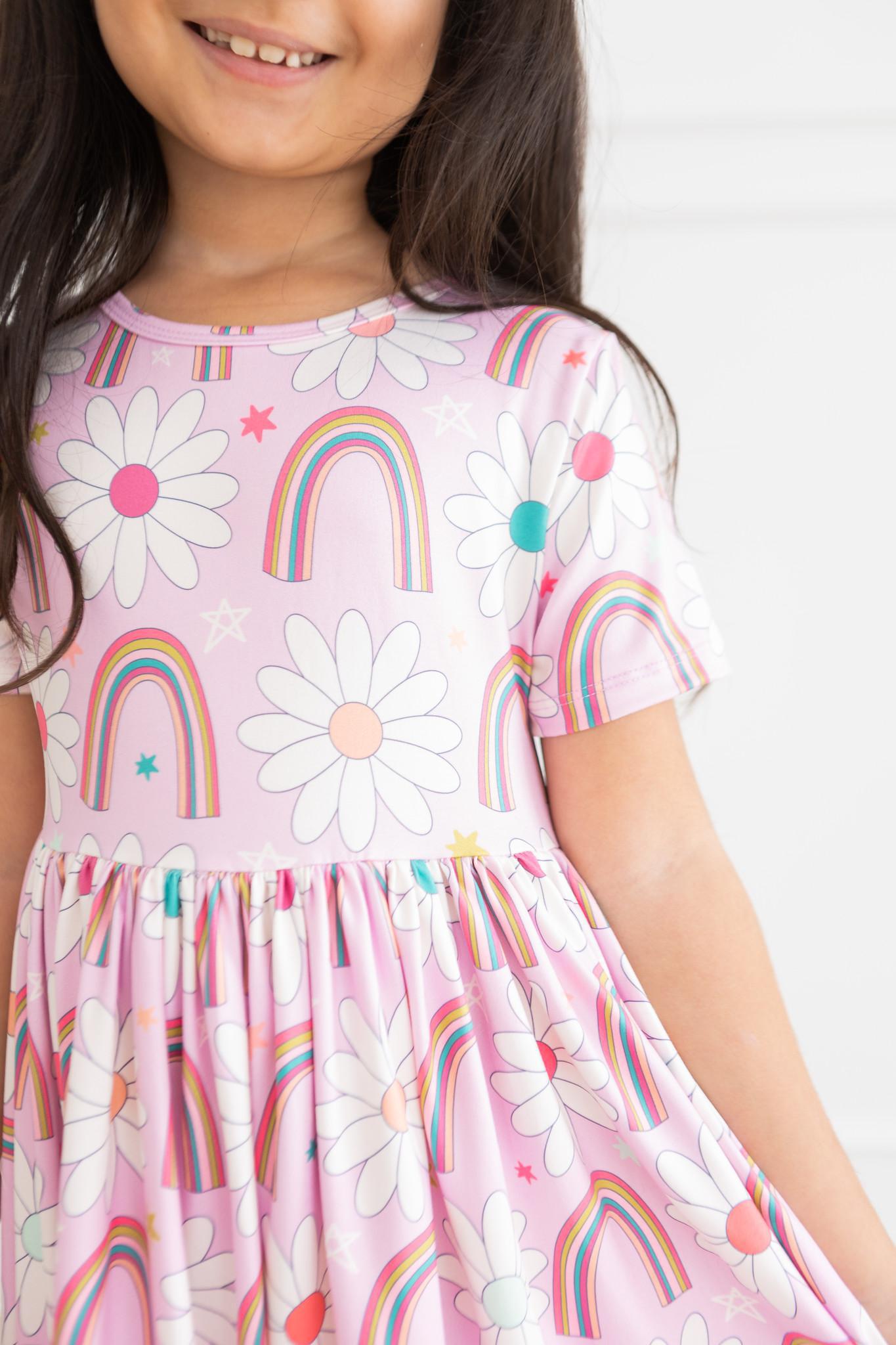 Rainbow Daisies S/S Pocket Twirl Dress