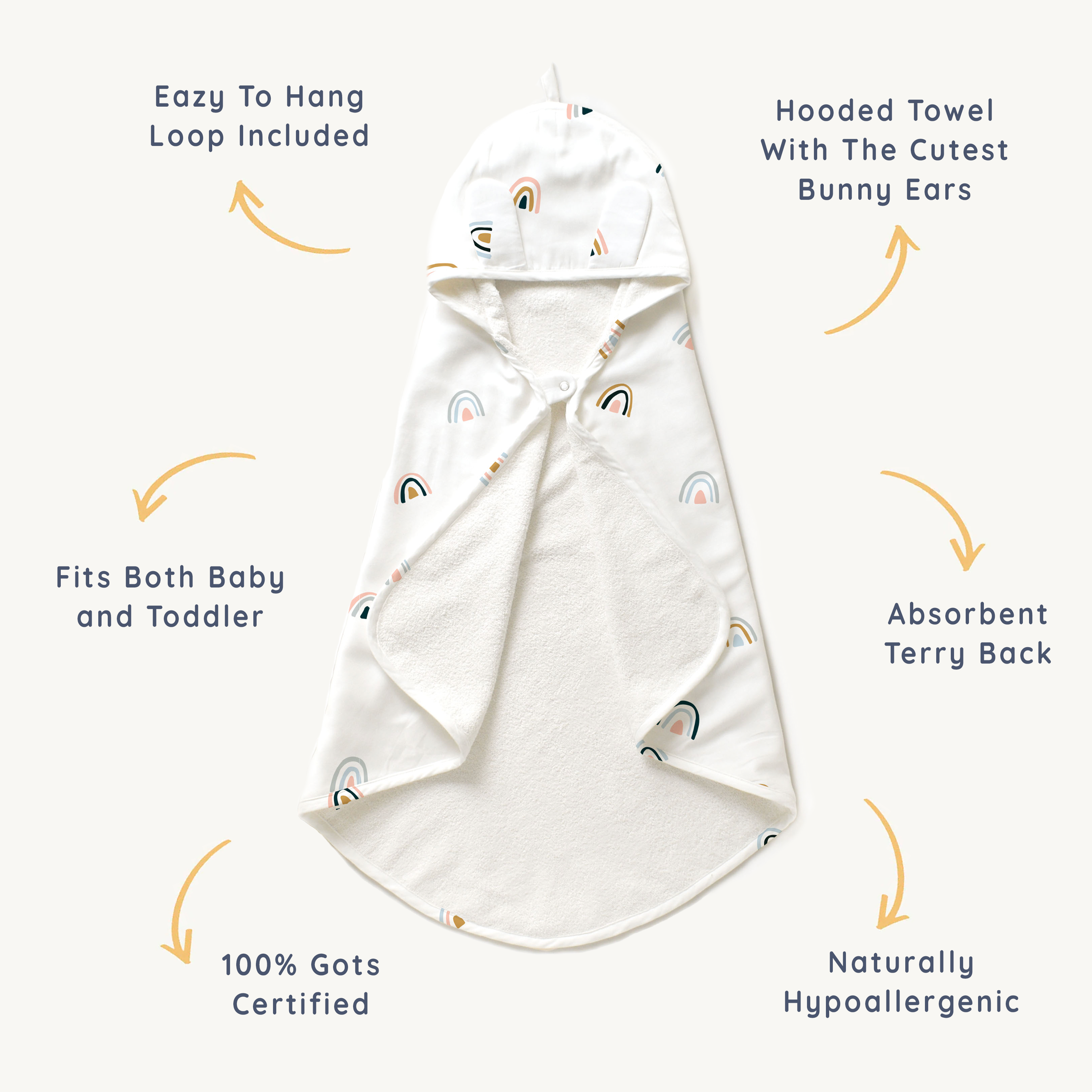 Organic Baby Towel - Rainbow Hooded Towel Makemake Organics