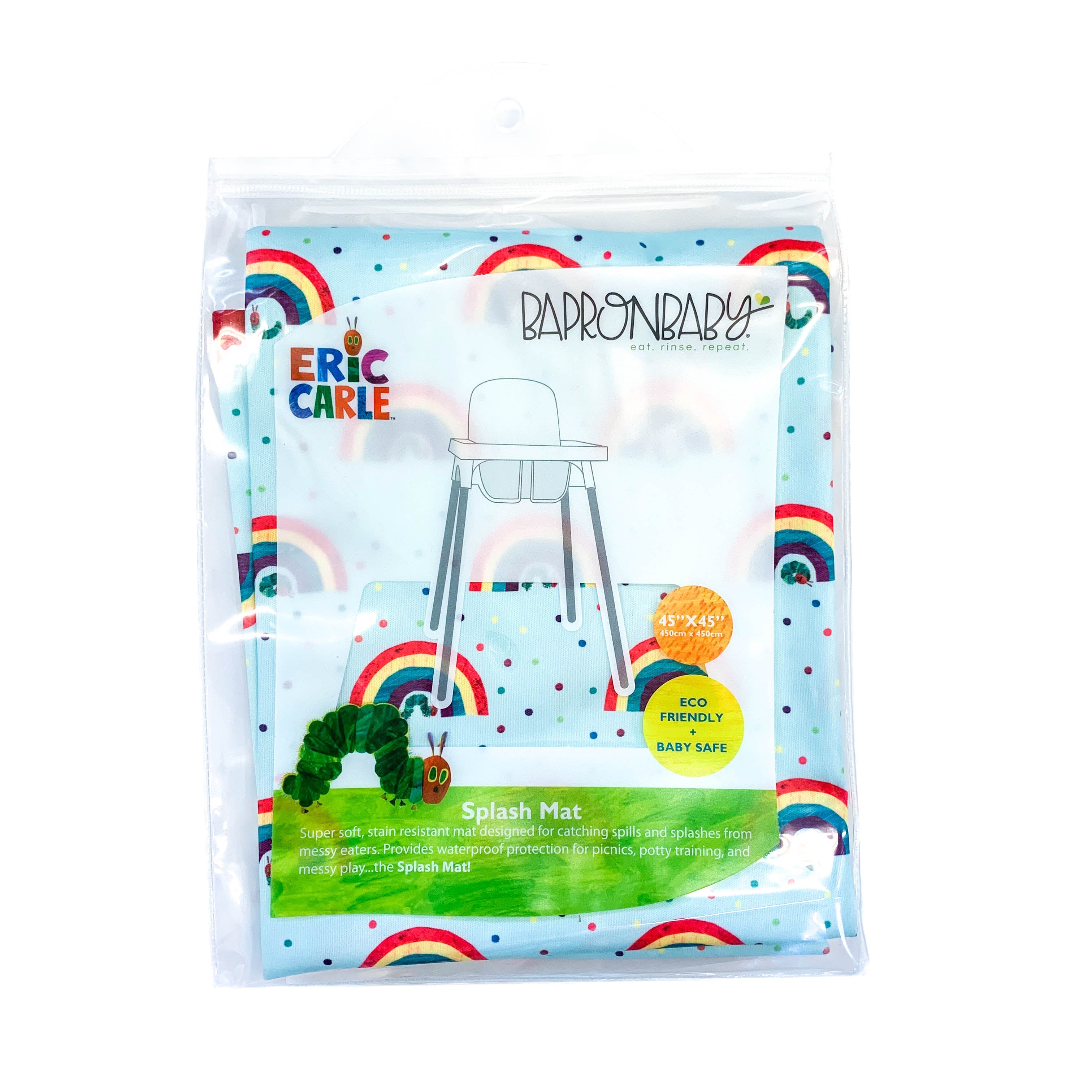 Rainbow Caterpillar Splash Mat - from the World Of Eric Carle - A Waterproof Catch-All for Highchair Spills and More! BapronBaby