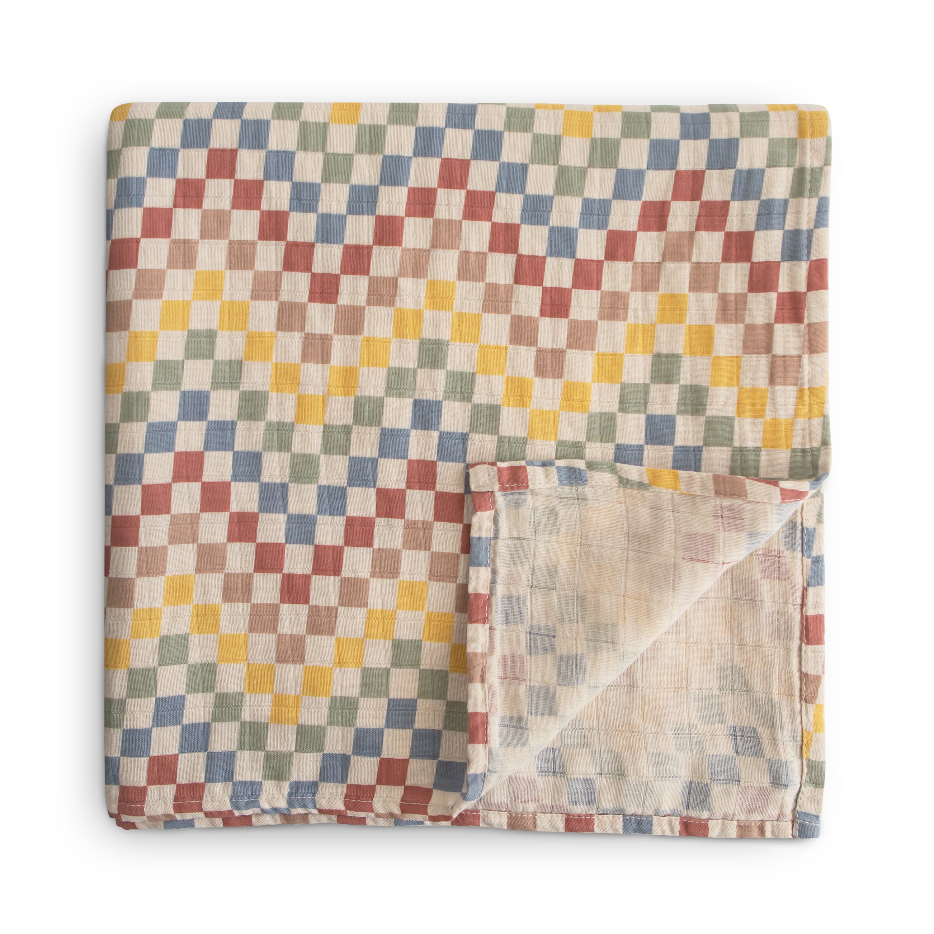 Organic Cotton Muslin Swaddle Blanket Swaddle Mushie Retro Check