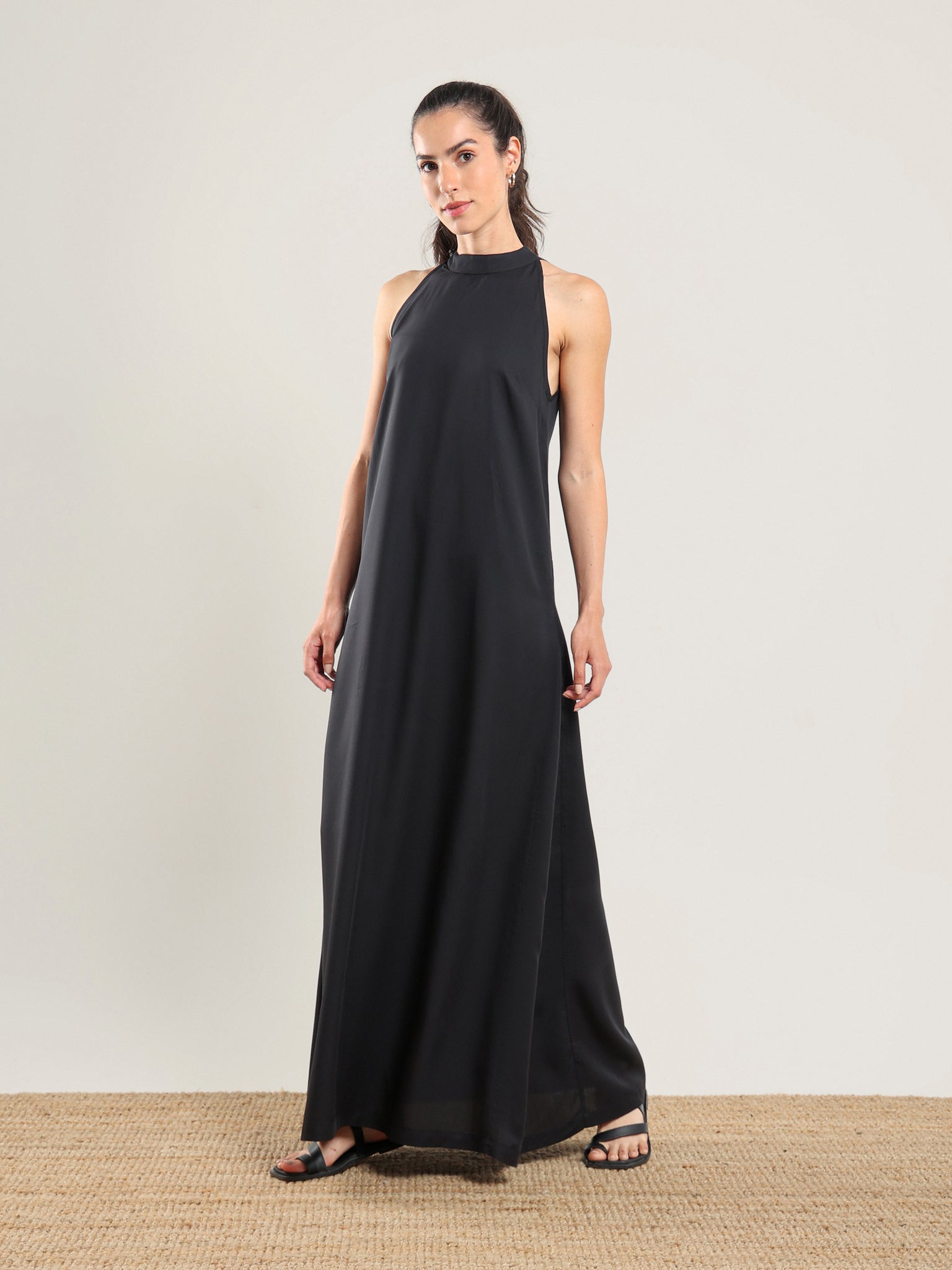 Tencel Halter Dress - Black