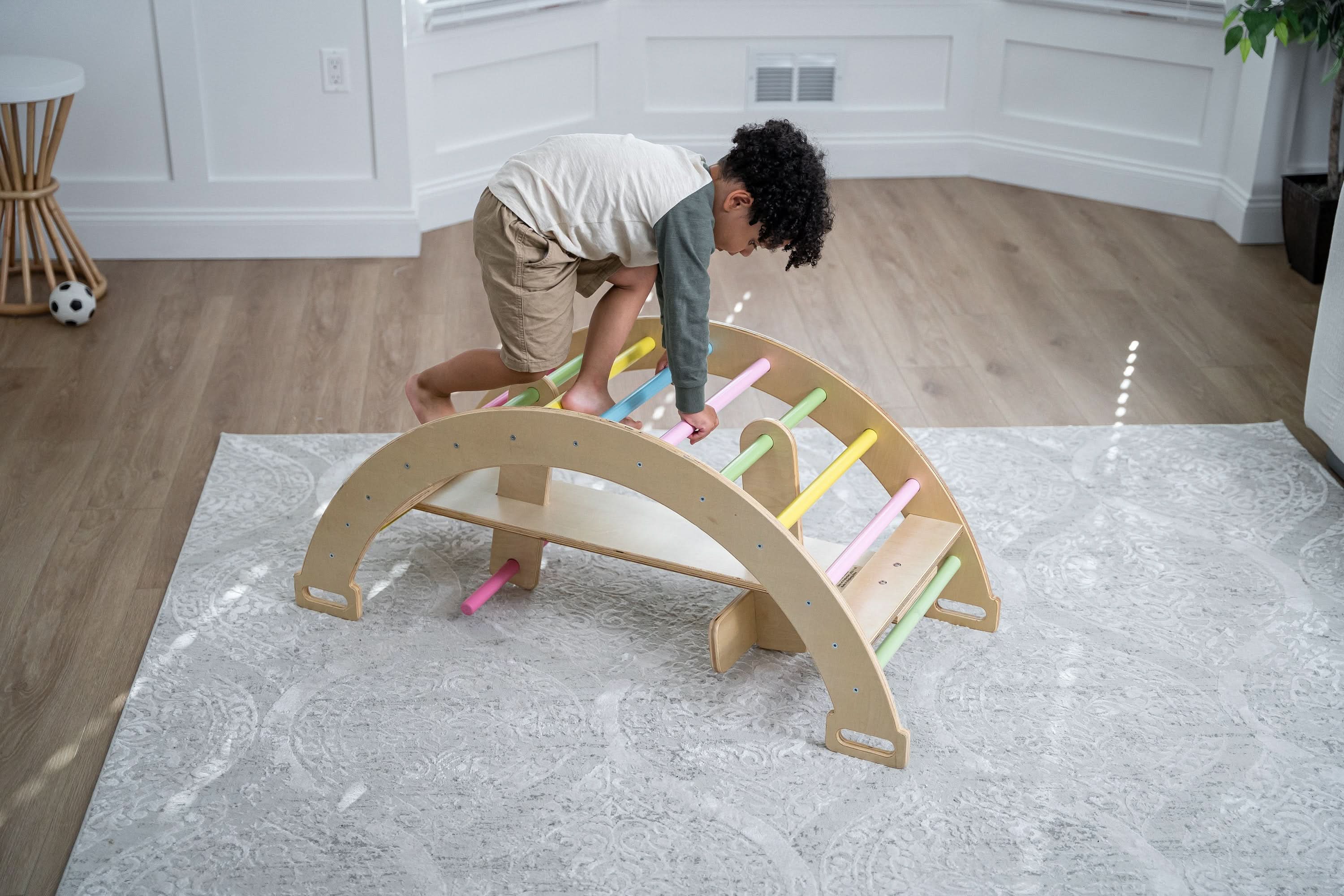 Bazel 6-in-1 Pikler Climber Set | Wooden Triangle, Rocker Arch & Slide for Toddlers