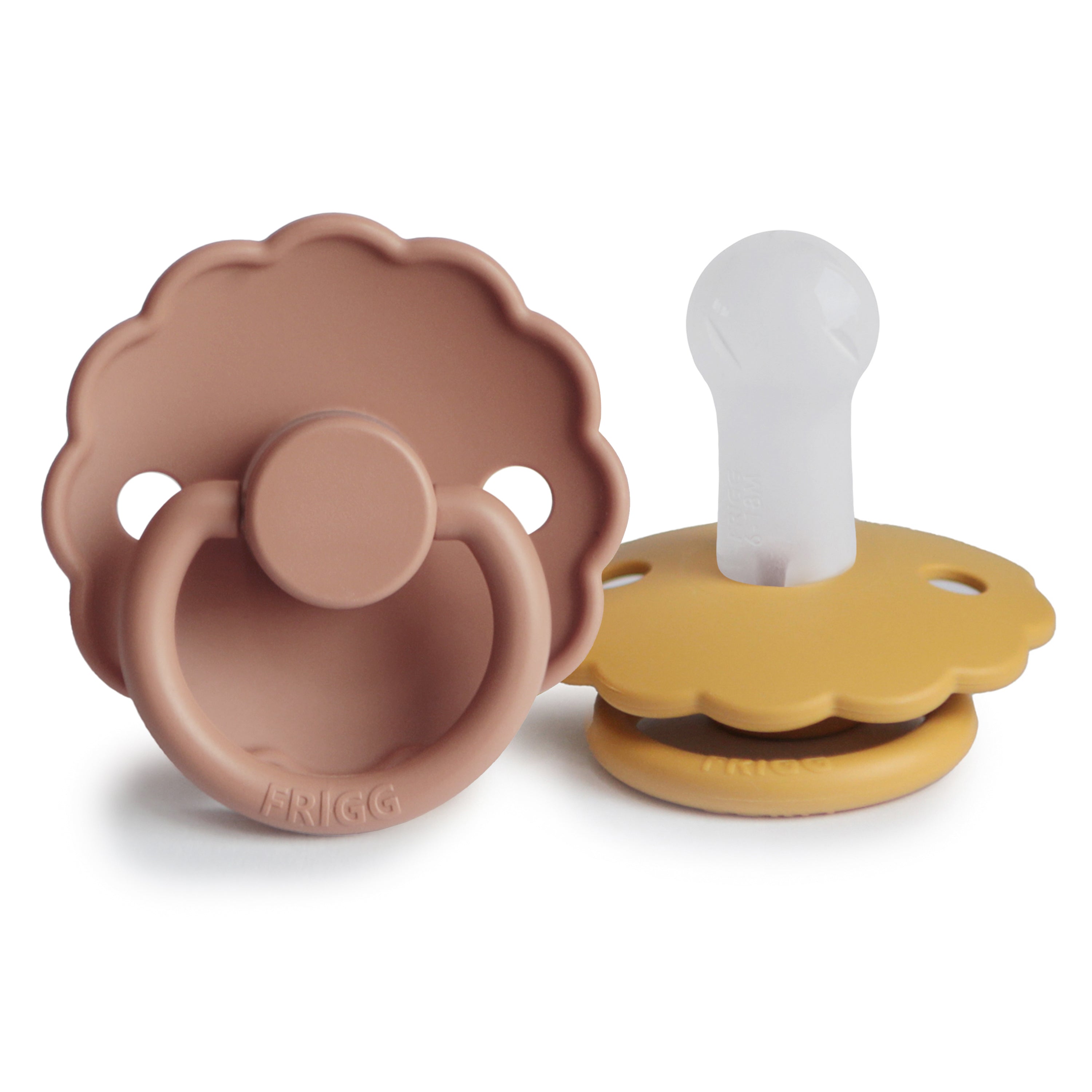 FRIGG Daisy Silicone Pacifier 2-Pack FRIGG PACIFIERS Mushie Rose Gold/Honey Gold 6-18 months