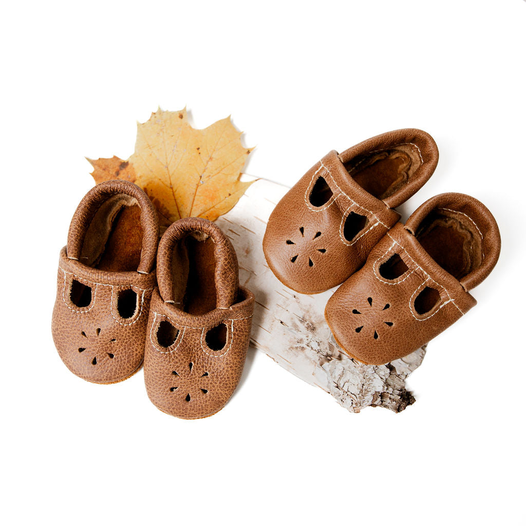 Sepia, Caramel T-Strap Shoes Baby and Toddler Baby Shoes Starry Knight Design