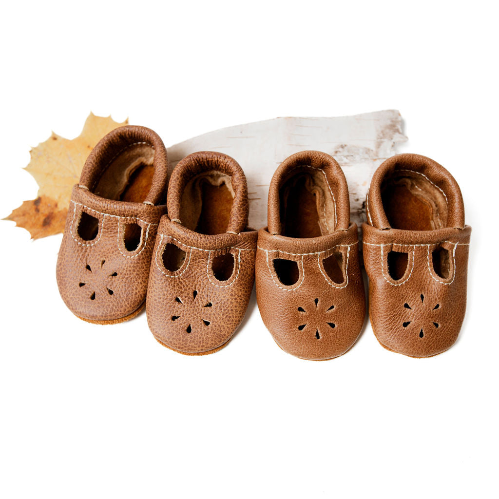 Sepia, Caramel T-Strap Shoes Baby and Toddler Baby Shoes Starry Knight Design
