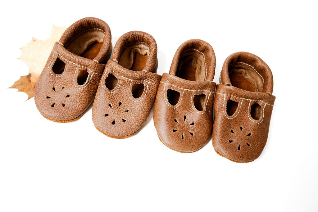 Sepia, Caramel T-Strap Shoes Baby and Toddler Baby Shoes Starry Knight Design