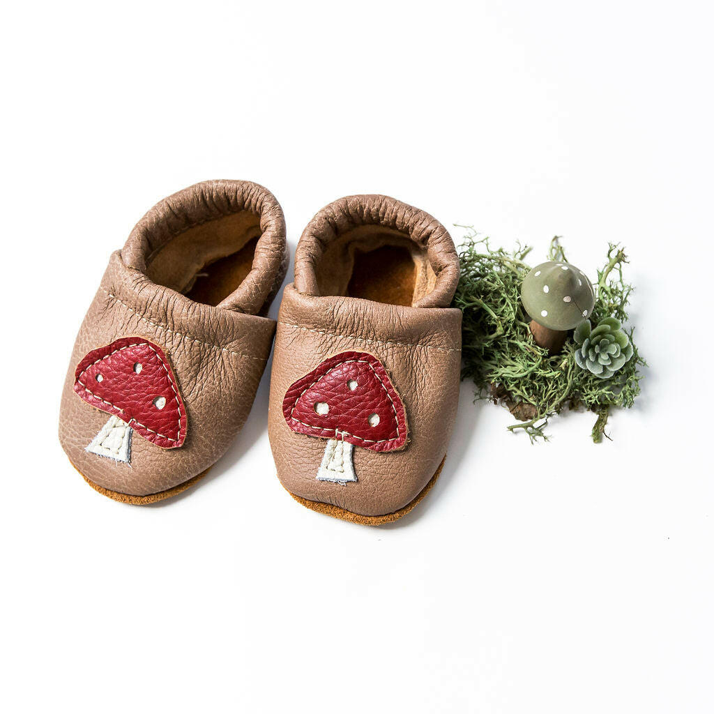 Mushrooms on Chai Leather Shoes Moccs Baby and Toddler Baby Shoes Starry Knight Design