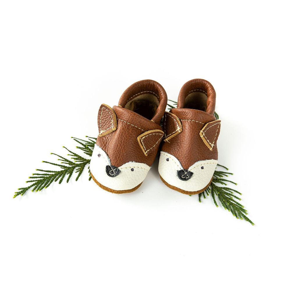Chestnut Fox// Cute Critters Leather Shoes Baby and Toddler Baby Shoes Starry Knight Design
