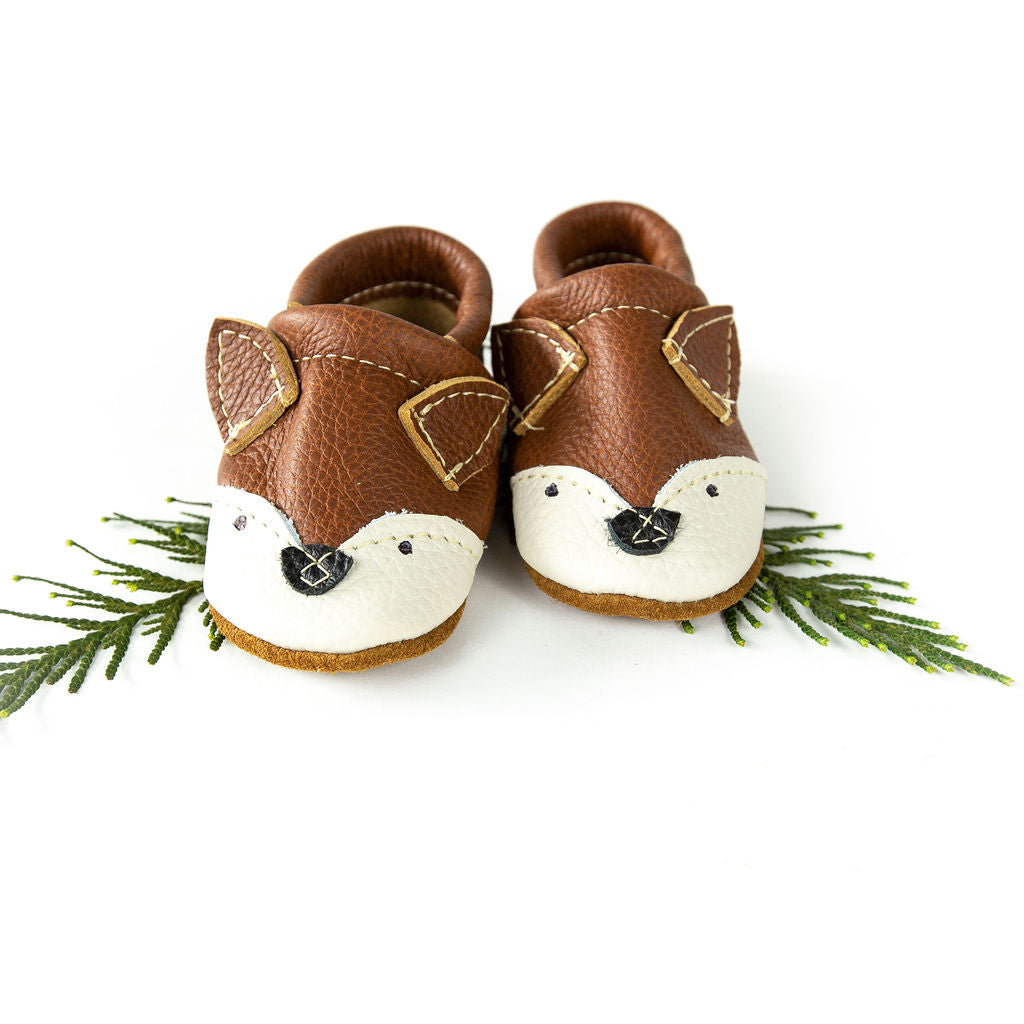 Chestnut Fox// Cute Critters Leather Shoes Baby and Toddler Baby Shoes Starry Knight Design