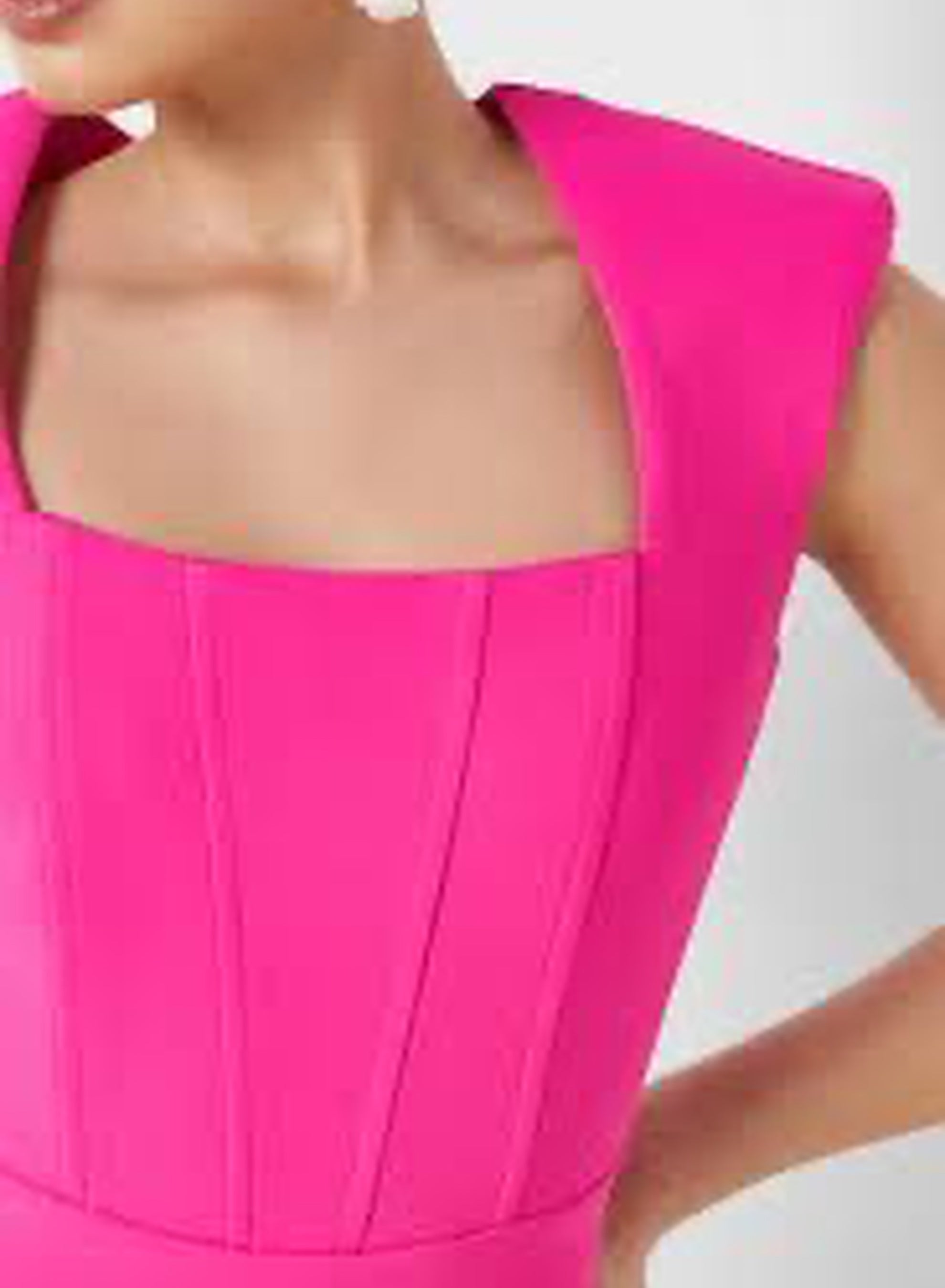 Shoulder Pad Square Neck Dress - Pink