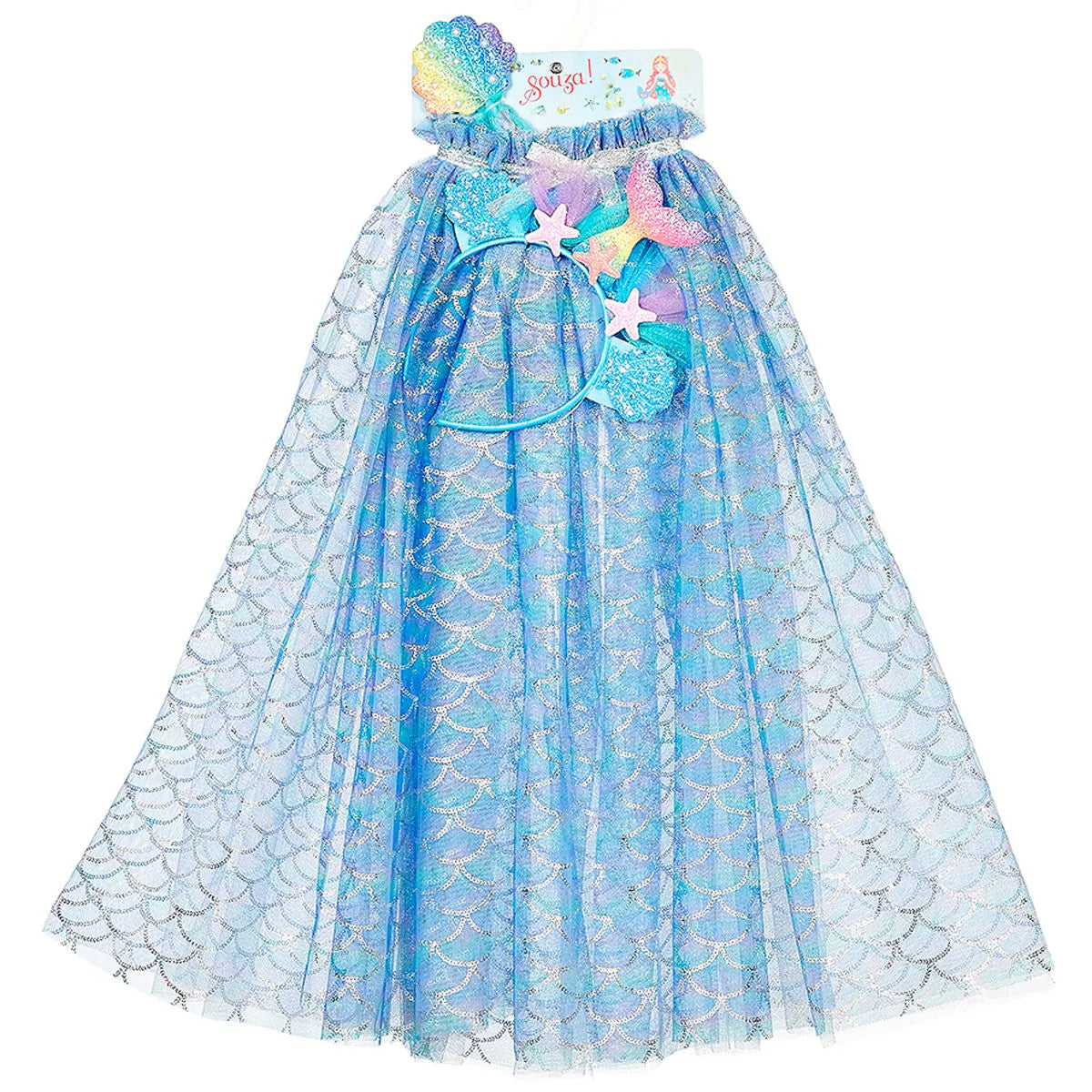 Marlya Mermaid Costume Cape Set w/ headband & wand-Role-Play for Children(2 sizes)