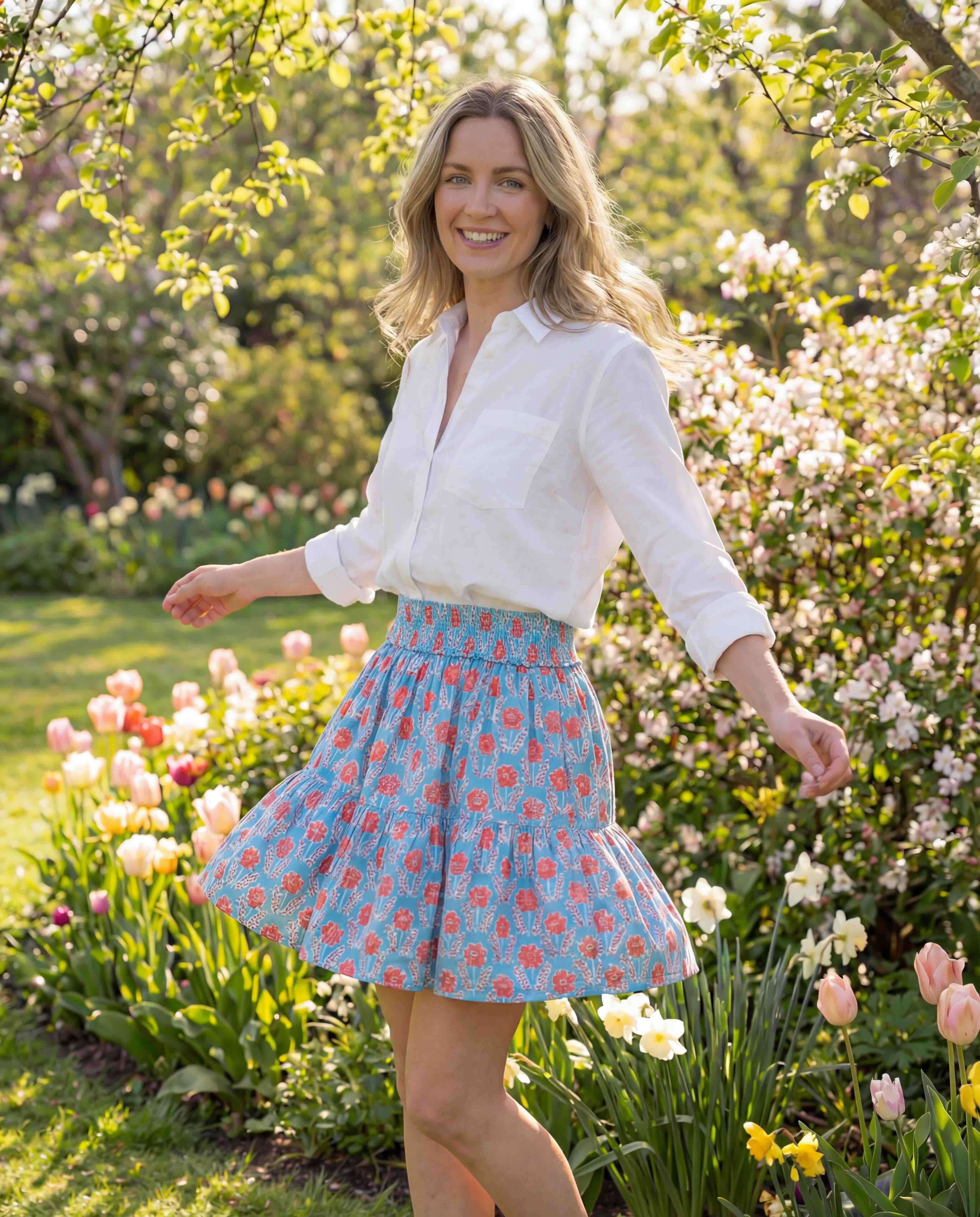 Sadie Skirt - Blue and Red Azalea