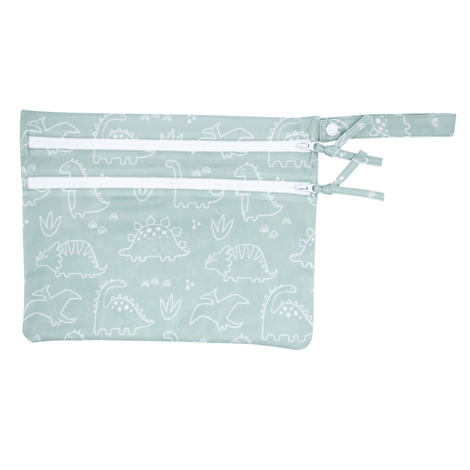 Dino Friends - Sage - Waterproof Wet Bag (For mealtime, on-the-go, and more!) BapronBaby