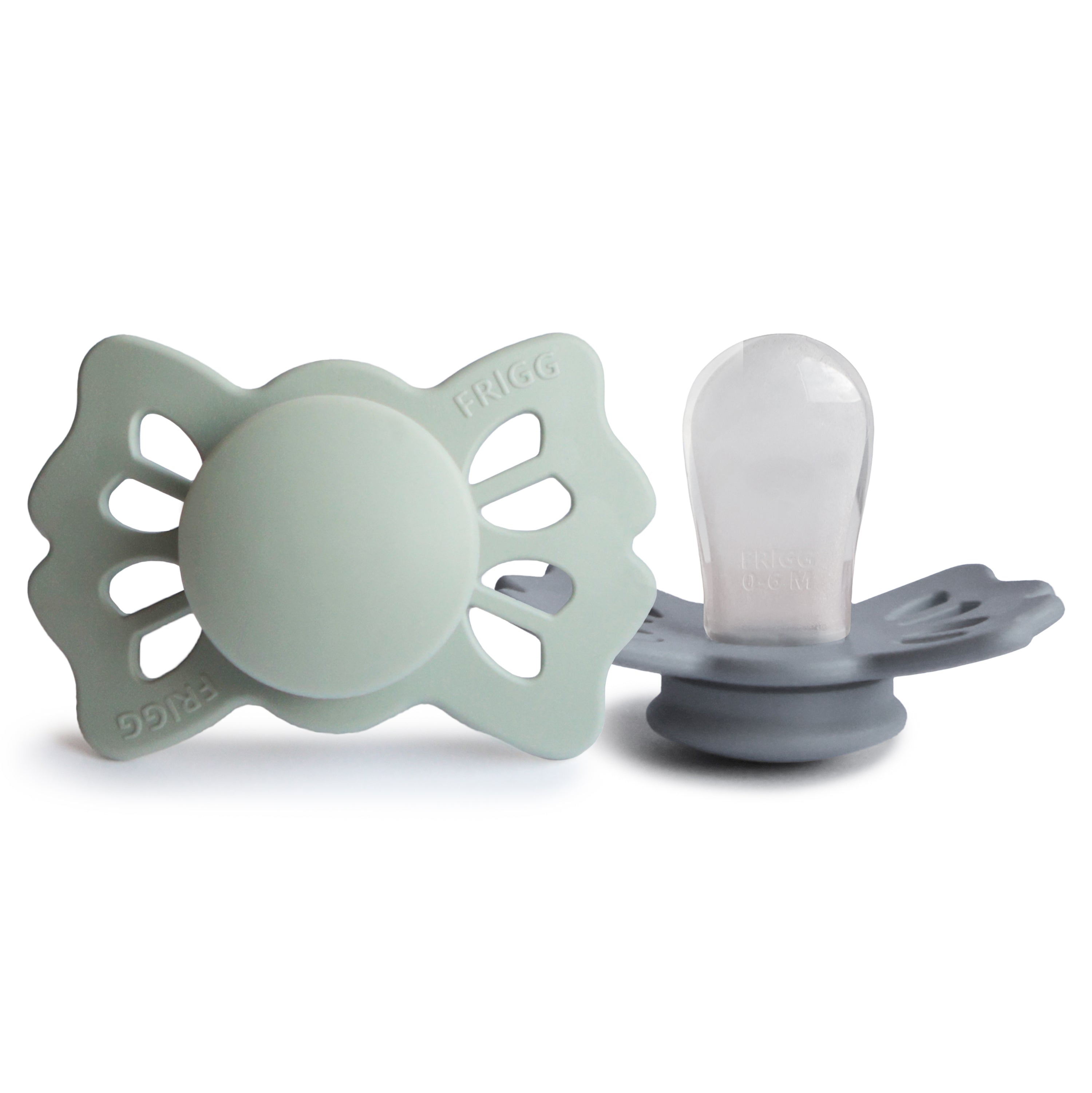 FRIGG Lucky Symmetrical Silicone Pacifier 2-Pack (0-6 Months) FRIGG PACIFIERS Mushie Sage/Great Gray