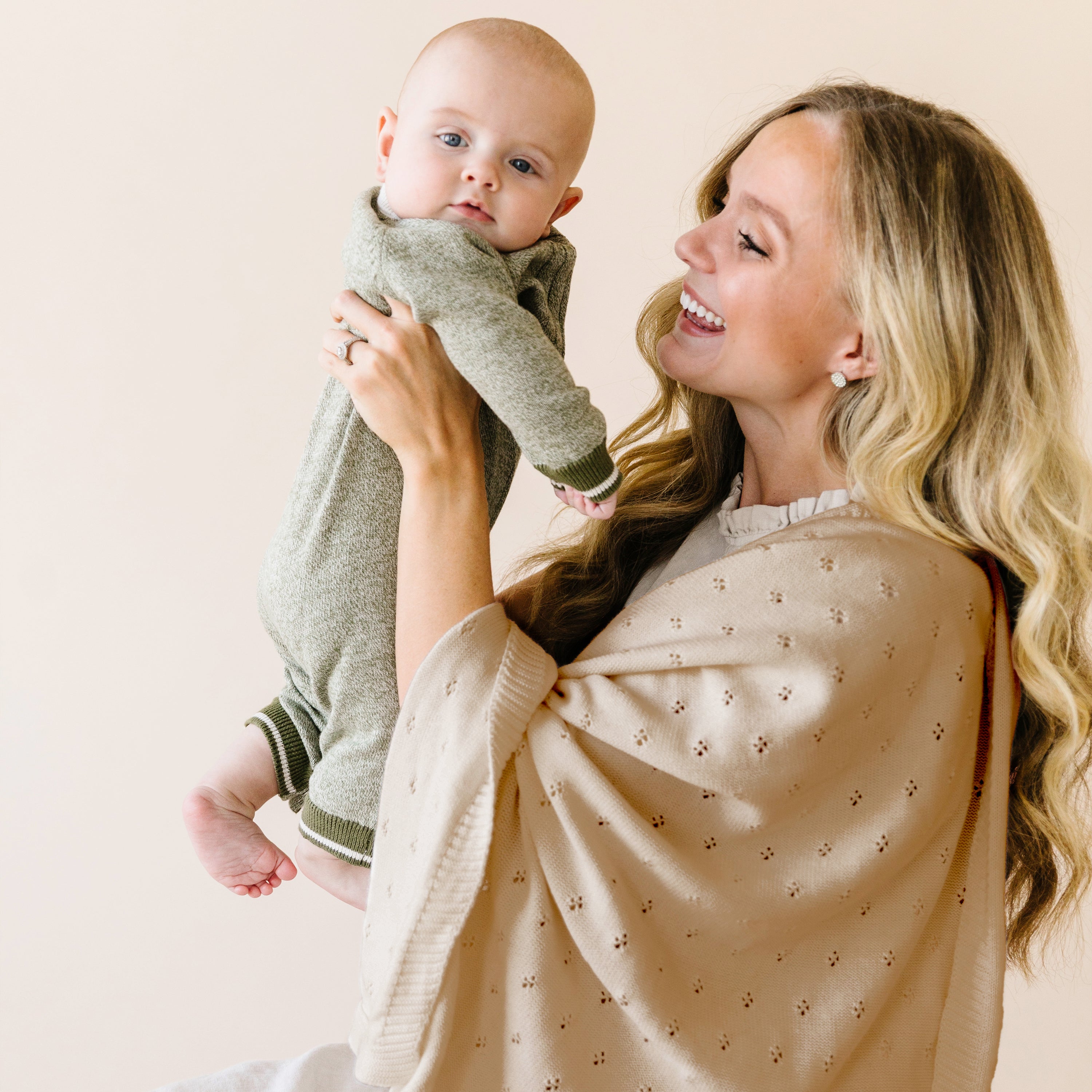 Organic Cotton Pointelle Baby Knit Blanket - Sand