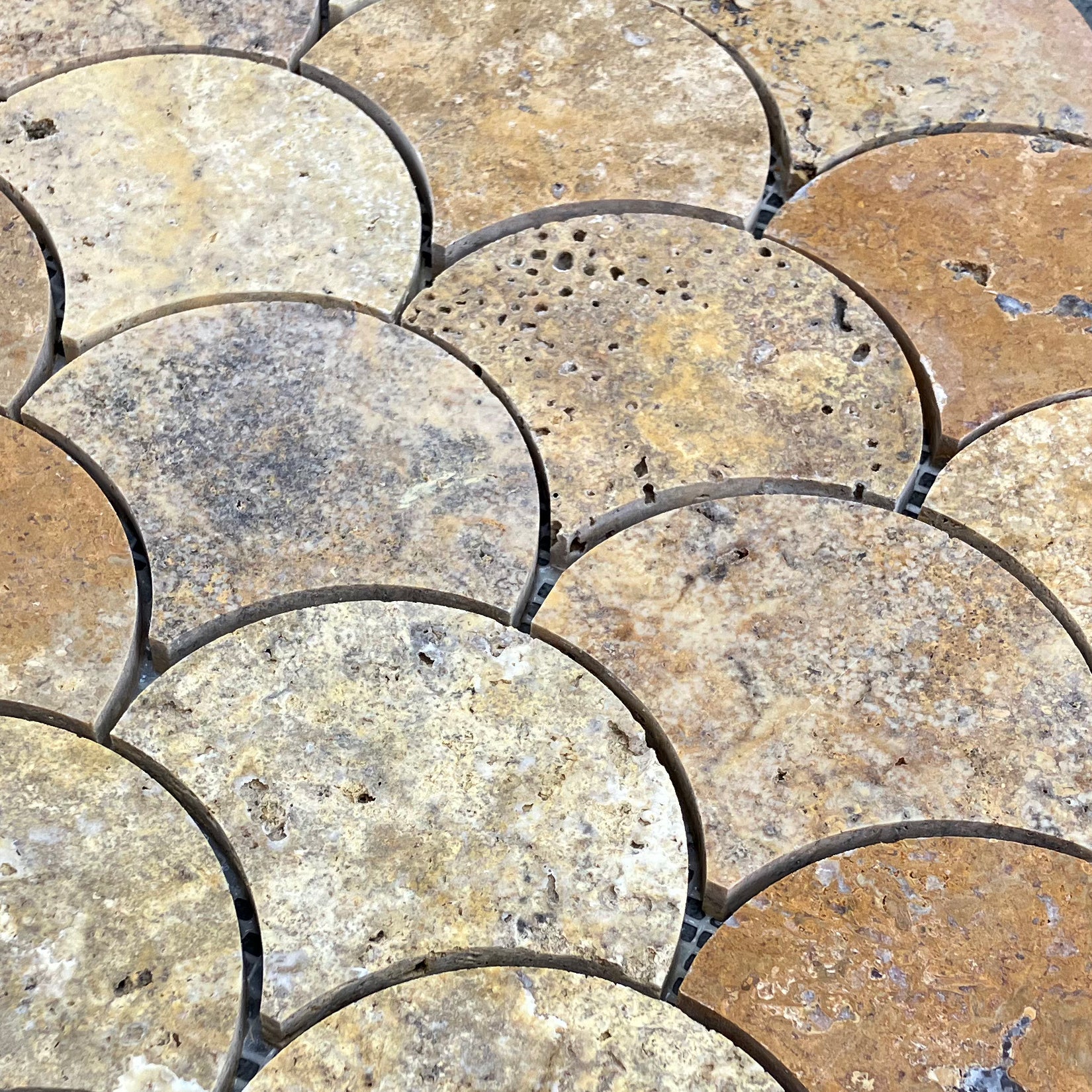 Scabos Travertine Marble Laguna on 12" x 12" Mesh Mosaic Tile - Belair Collection