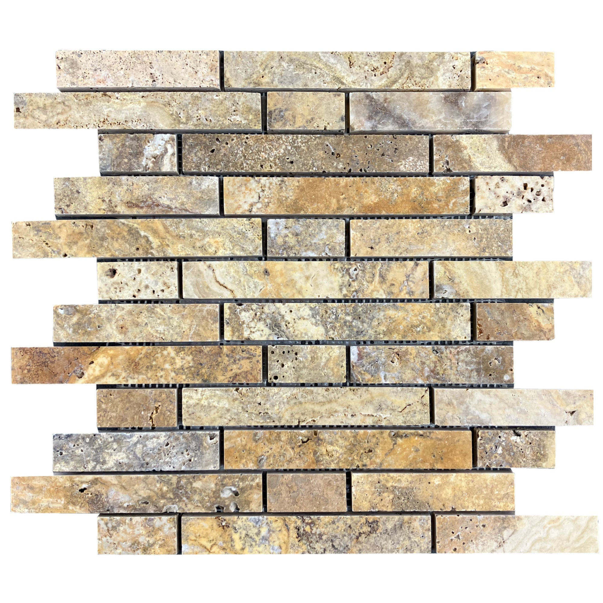 Scabos Travertine Strip Liner on 12" x 12" Mesh Mosaic Tile - Belair Collection