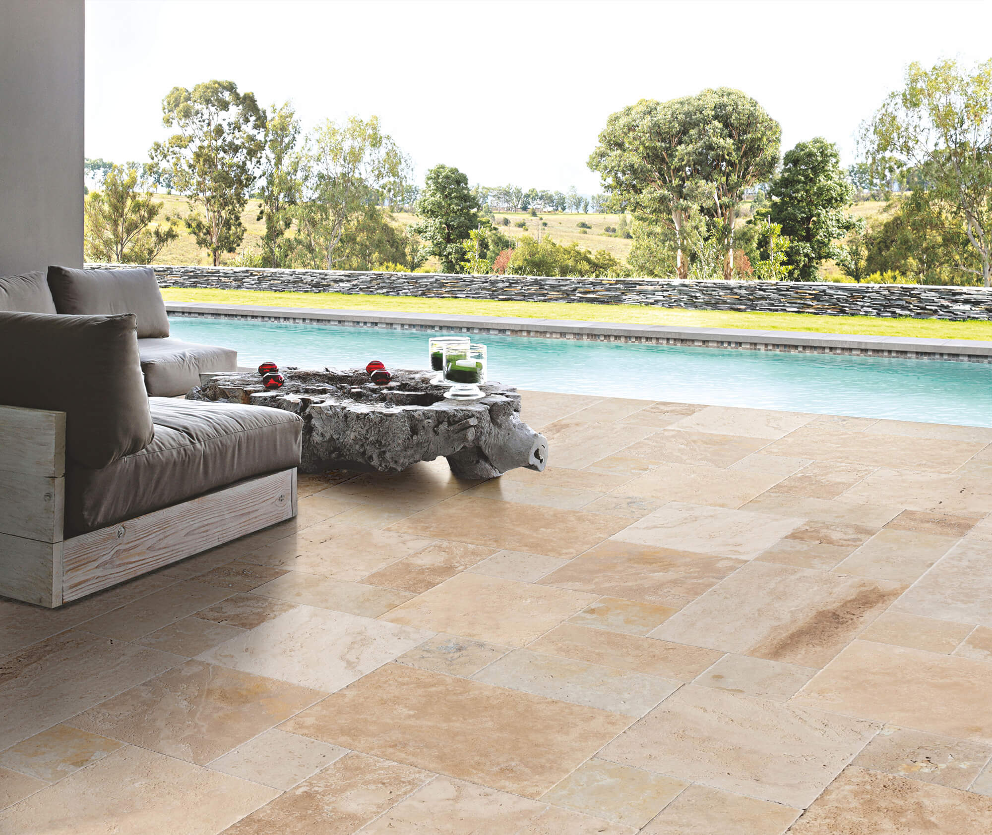 Scott Rustic Antique Pattern Brushed, Chiseled, and Unfilled Travertine Tile - Livfloors Collection