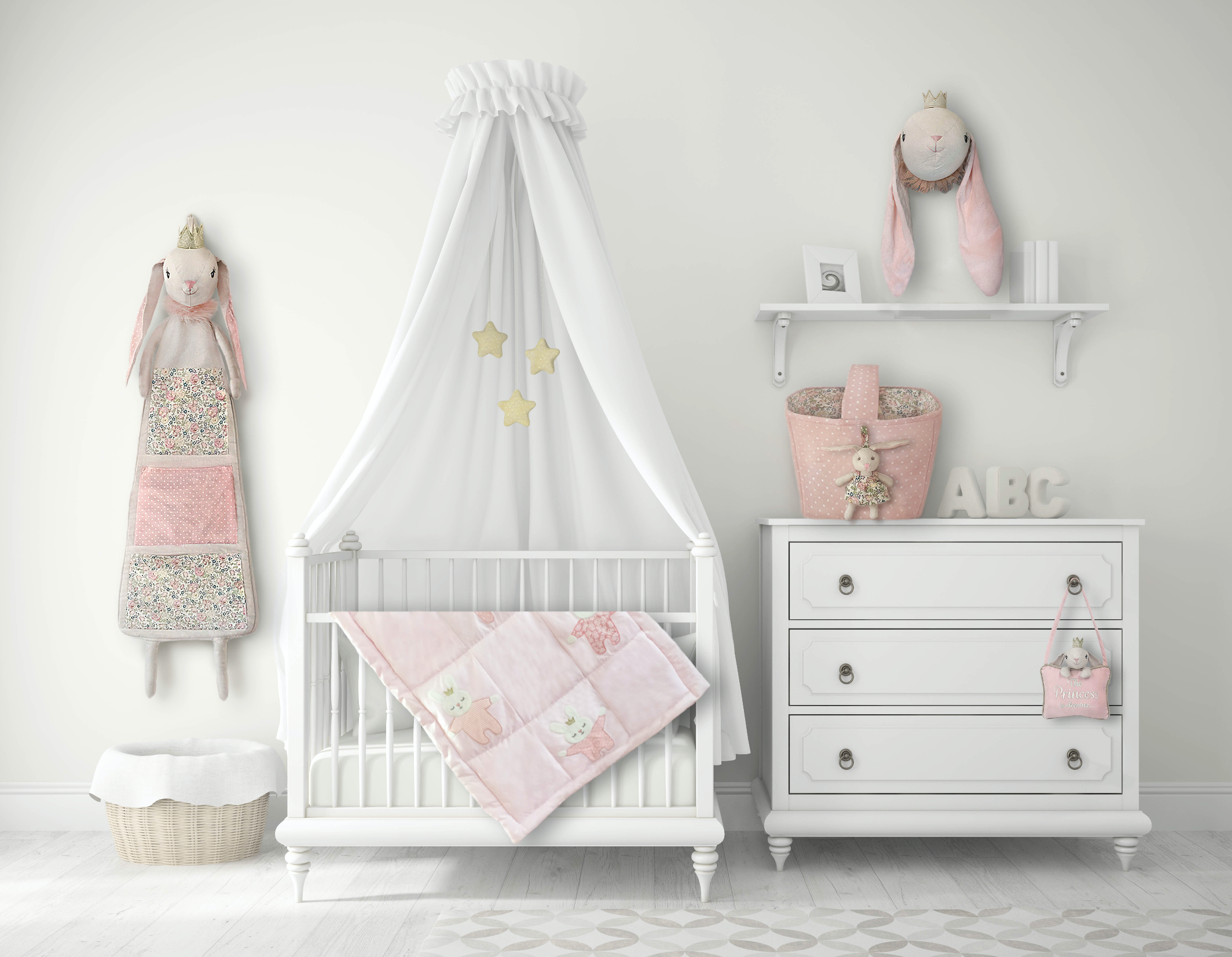 Bedtime Princess Bunny Pink Nursery Quilt Quilt MON AMI