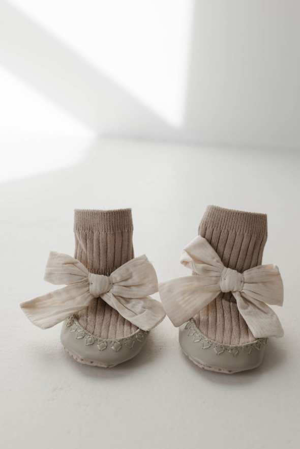 Ballerina Slipper Socks Baby clothing forever french baby Taupe Small 0-3 Months