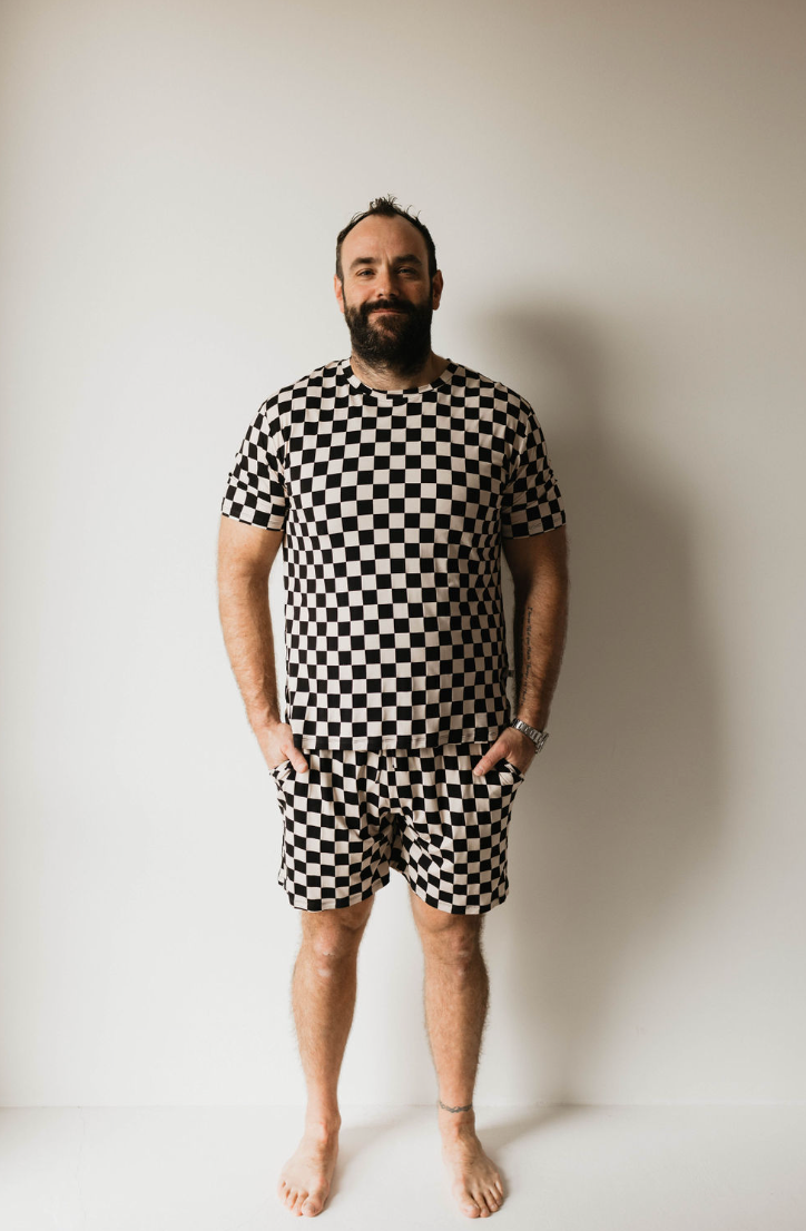 Adult Bamboo Short Pajamas | Black Checkerboard Clothing forever french baby