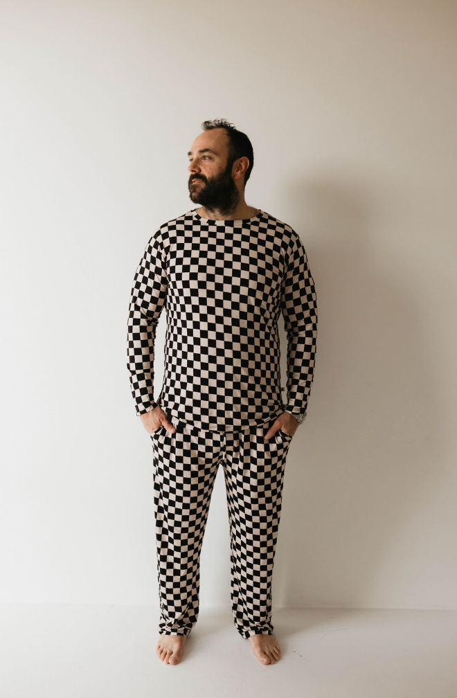 Adult Bamboo Pajamas | Black & White Checkerboard Clothing forever french baby