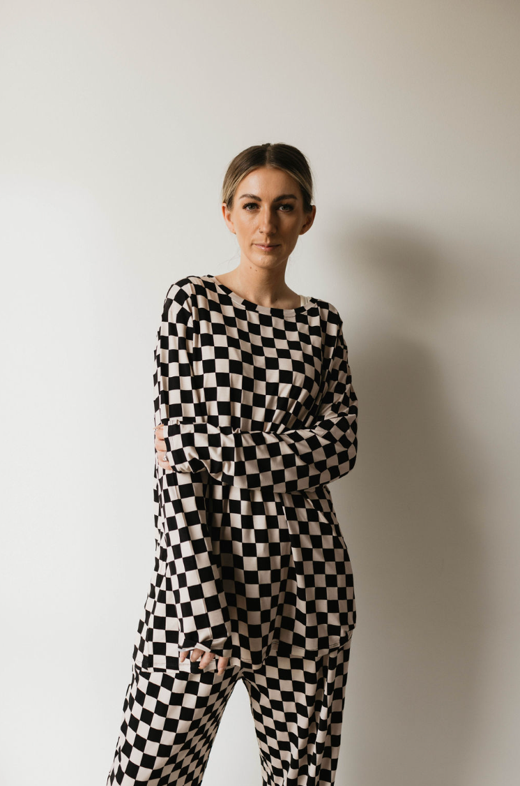 Adult Bamboo Pajamas | Black & White Checkerboard Clothing forever french baby