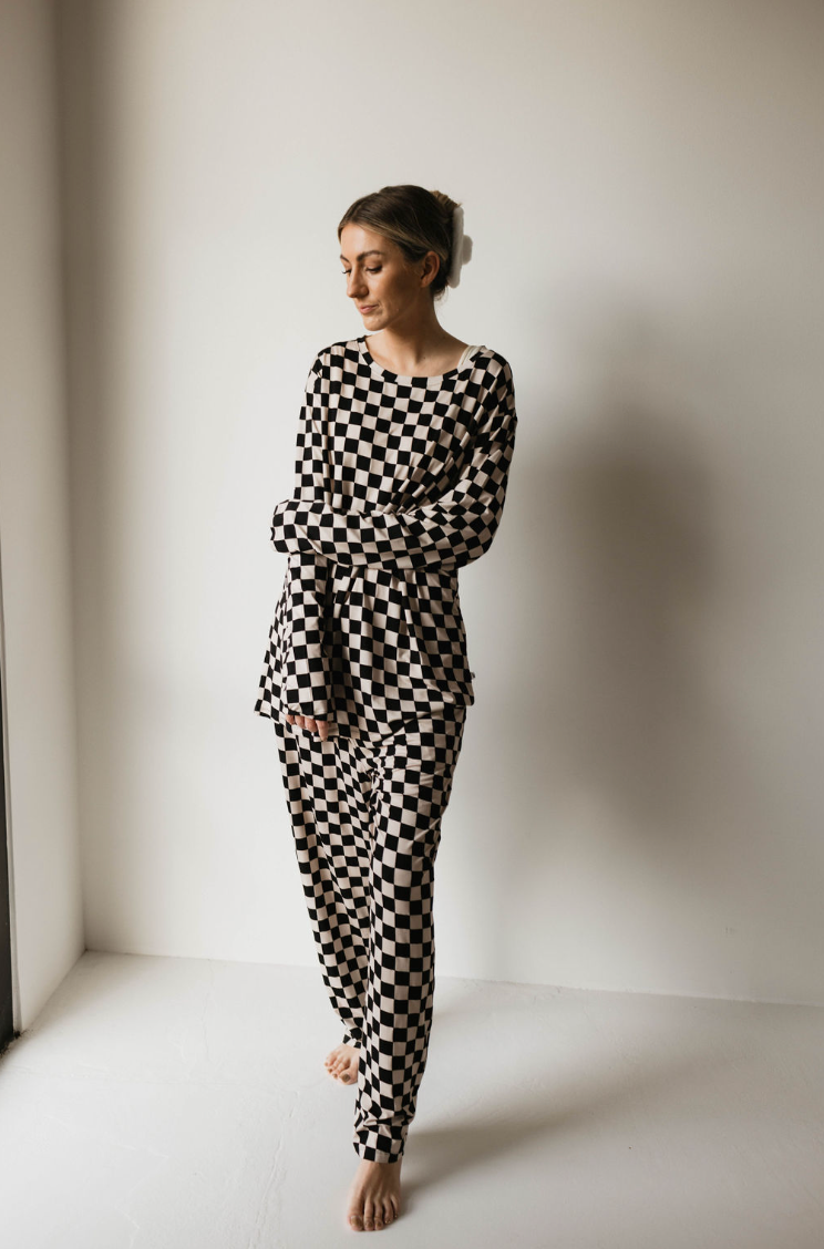Adult Bamboo Pajamas | Black & White Checkerboard Clothing forever french baby