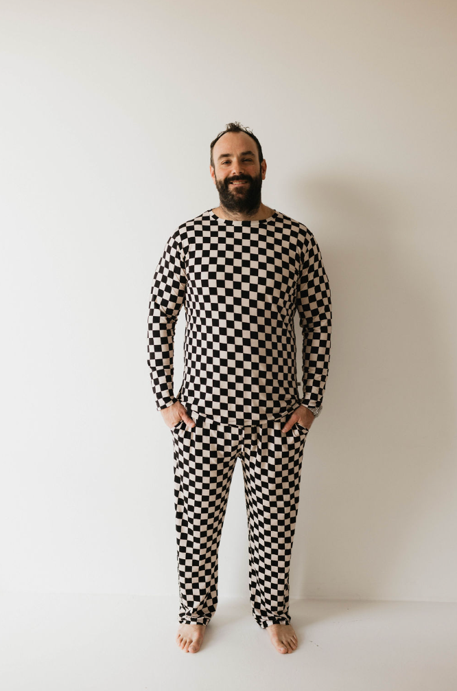 Adult Bamboo Pajamas | Black & White Checkerboard Clothing forever french baby