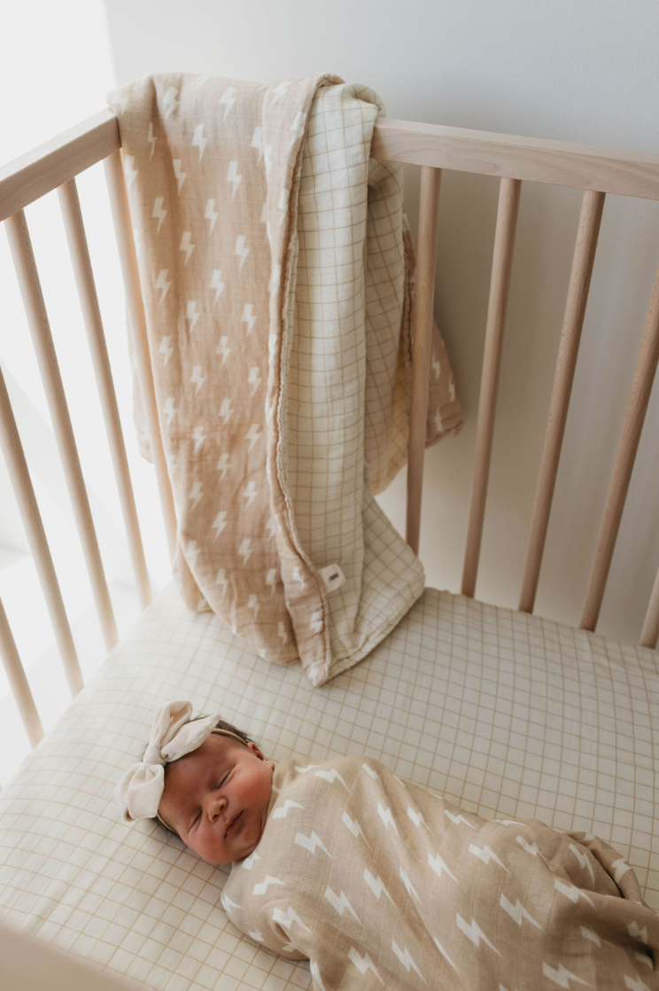 Muslin Quilt | Tan and Cream Lightning Bolt & Golden Grid