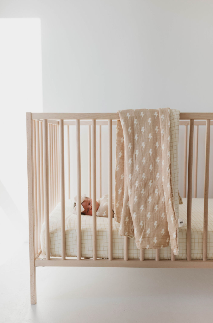 Muslin Quilt | Tan and Cream Lightning Bolt & Golden Grid