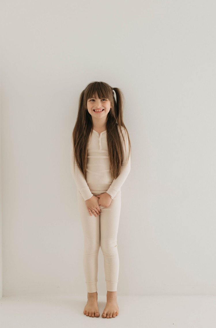 Bamboo Two Piece Pajamas | Ribbed Cream