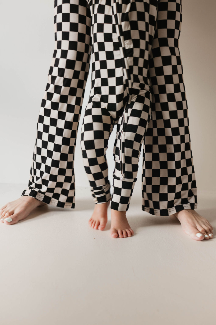 Women's Long Sleeve Bamboo Pajama | Black Checkerboard