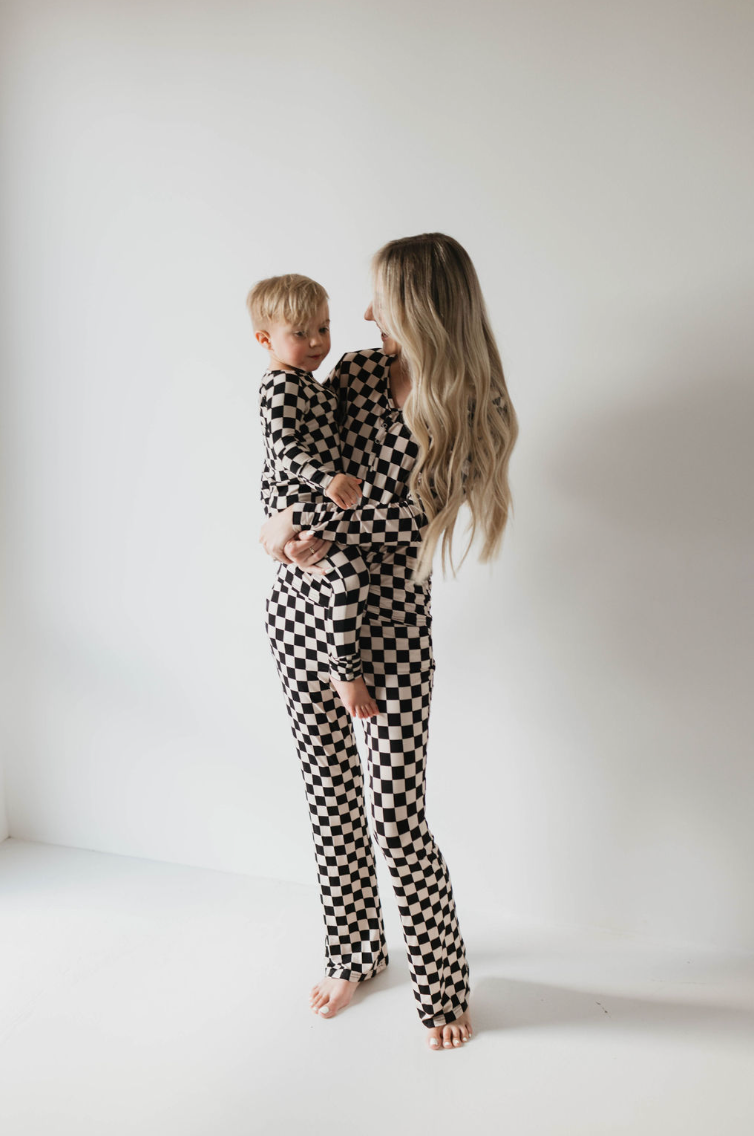 Women's Long Sleeve Bamboo Pajama | Black Checkerboard