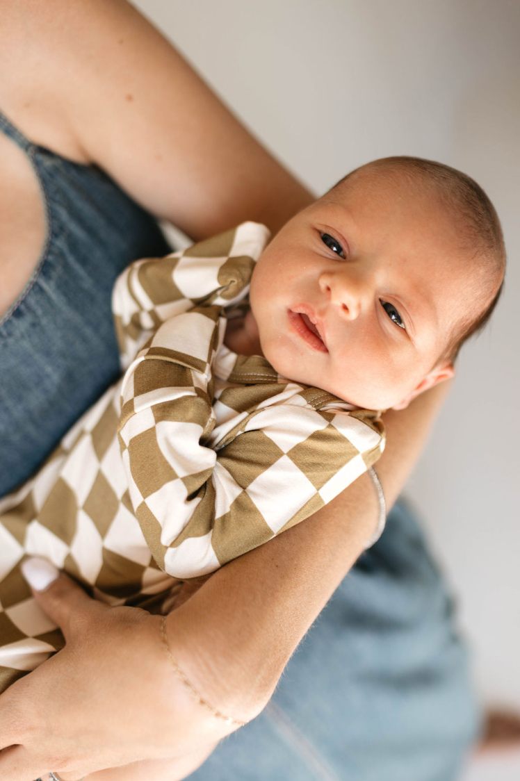Bamboo Knotted Gown | Olive Checkerboard forever french baby