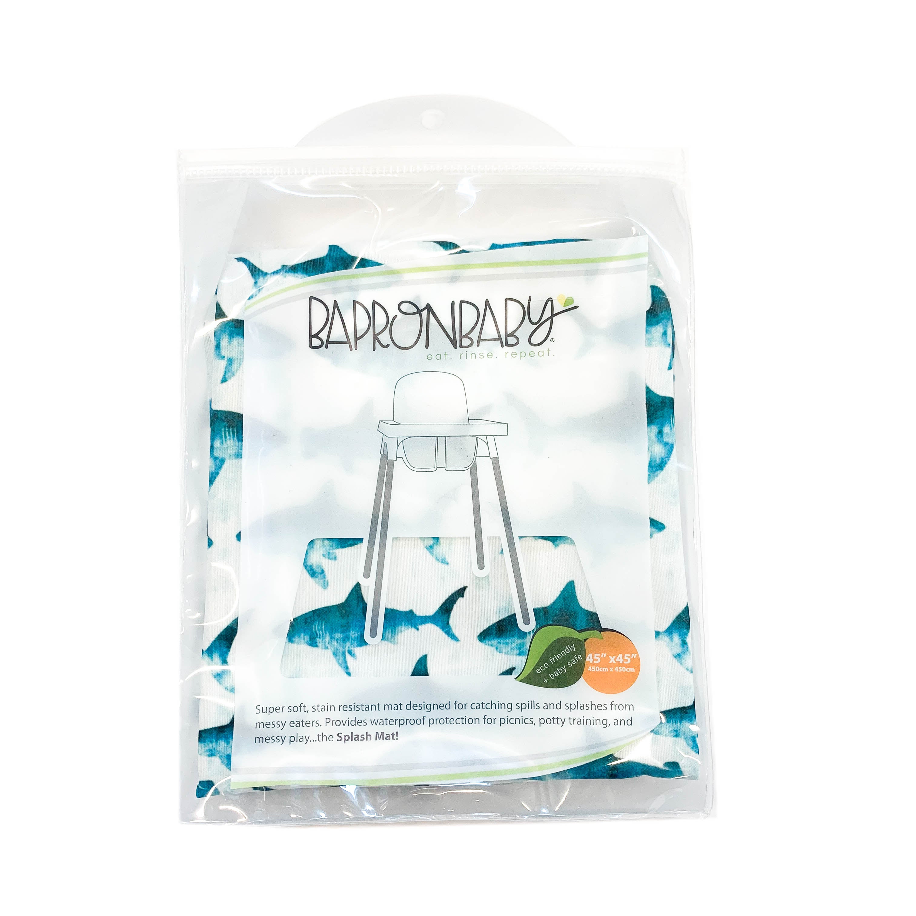 Shark Attack Splash Mat - A Waterproof Catch-All for Highchair Spills and More! BapronBaby