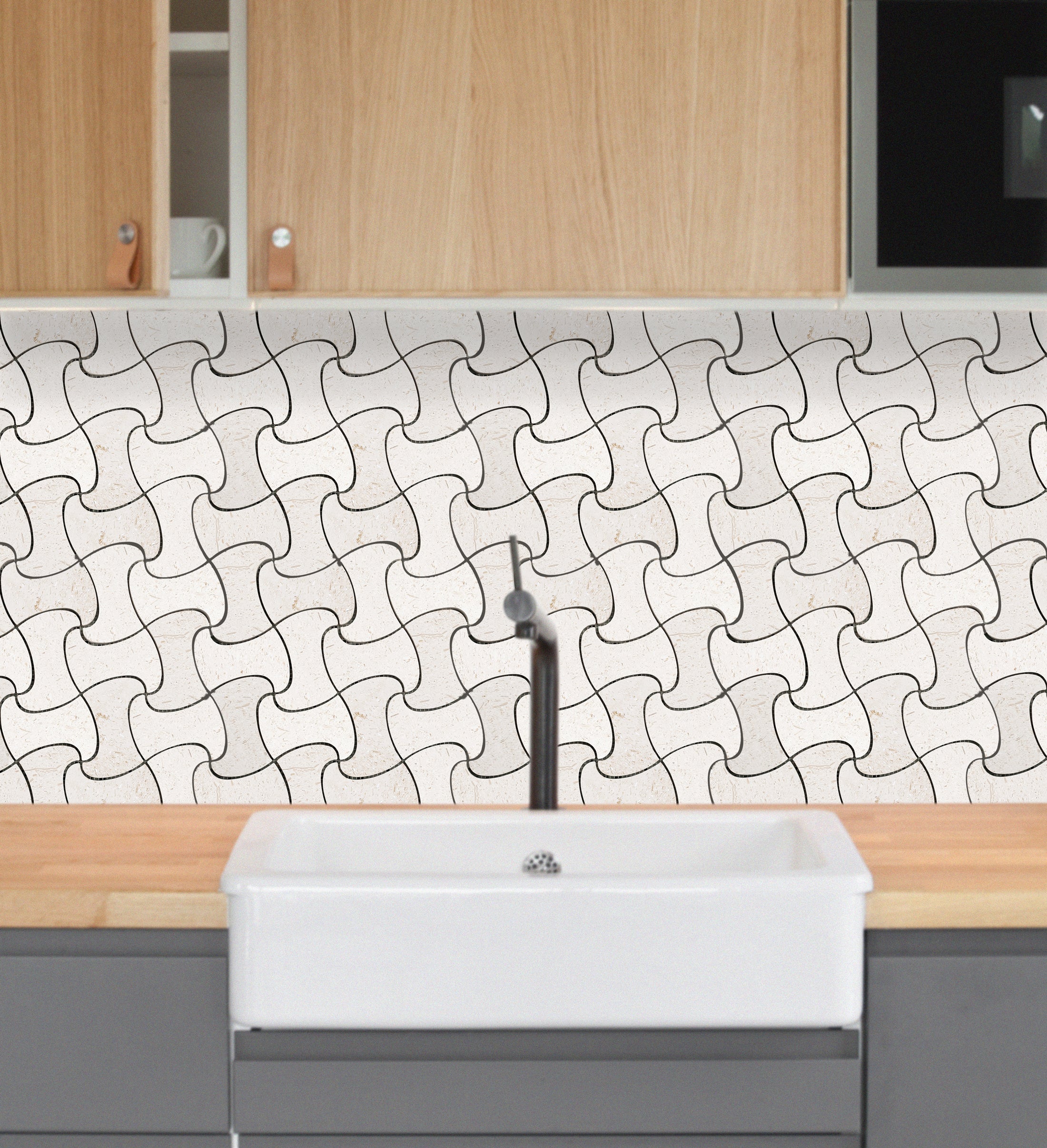 Shell Stone Limestone Fusion Design on 12" x 12" Mesh Mosaic Tile - Belair Collection