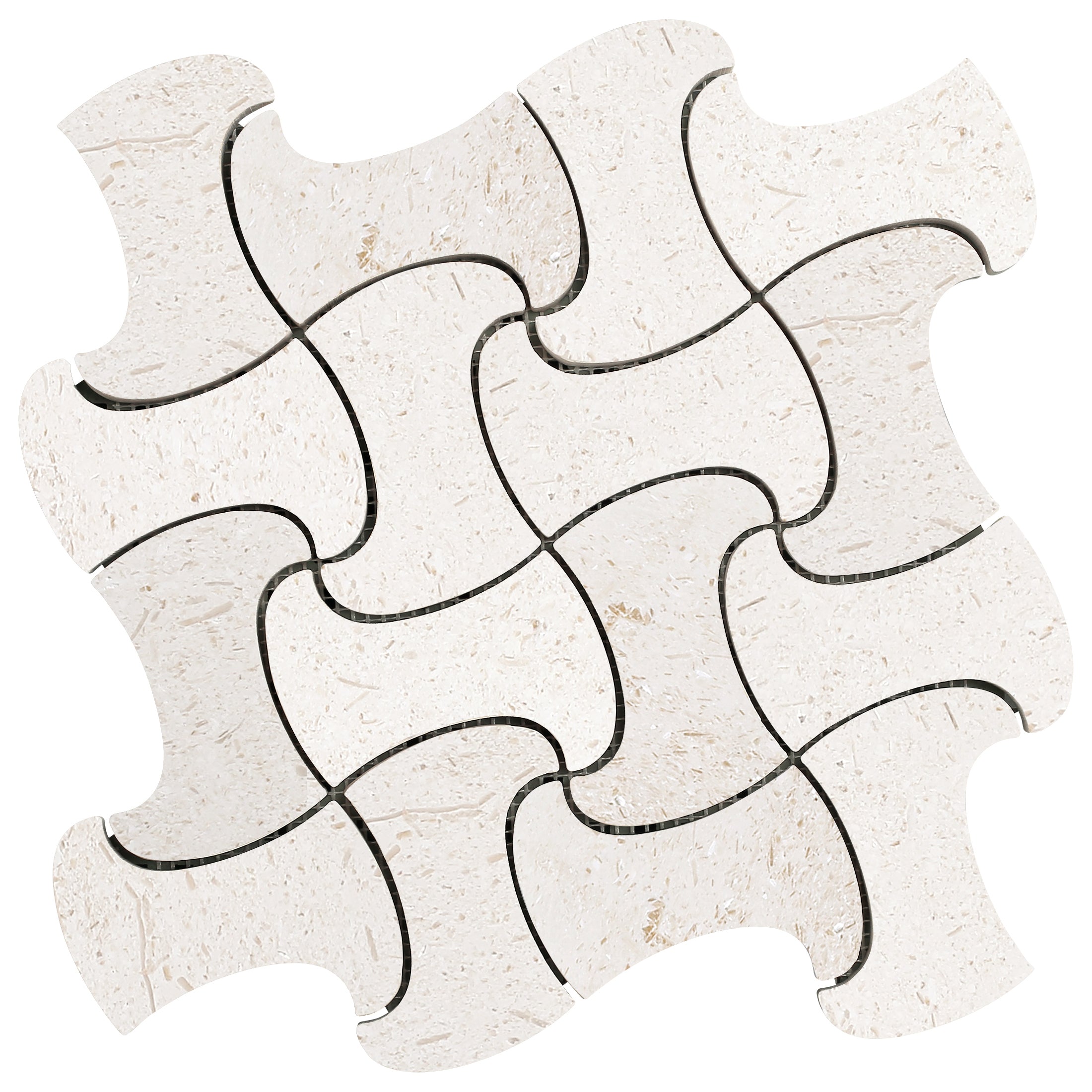 Shell Stone Limestone Fusion Design on 12" x 12" Mesh Mosaic Tile - Belair Collection