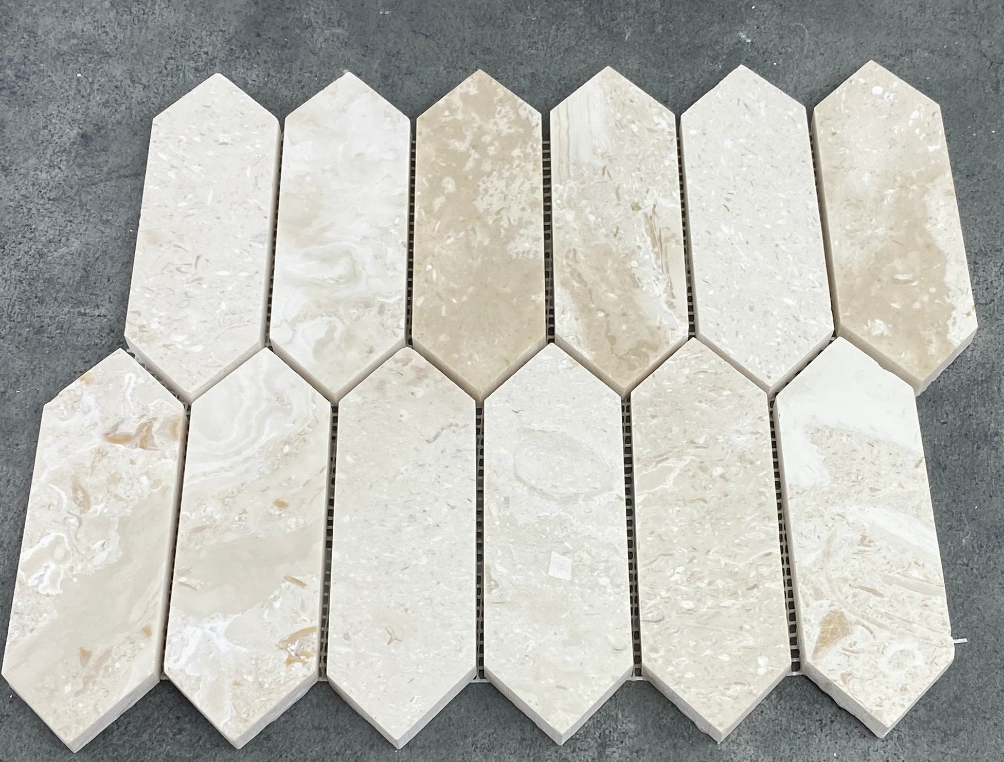 Shell Stone Limestone Strada Design on 12" x 12" Mesh Mosaic Tile - Belair Collection