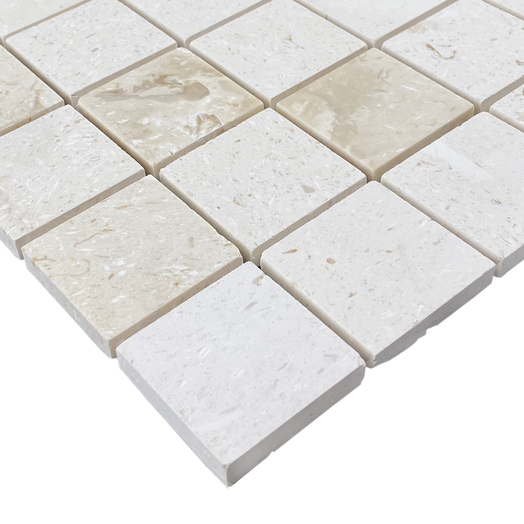 Shell Stone Limestone 2"x2" Honed on 12" x 12" Mesh Mosaic Tile - Belair Collection