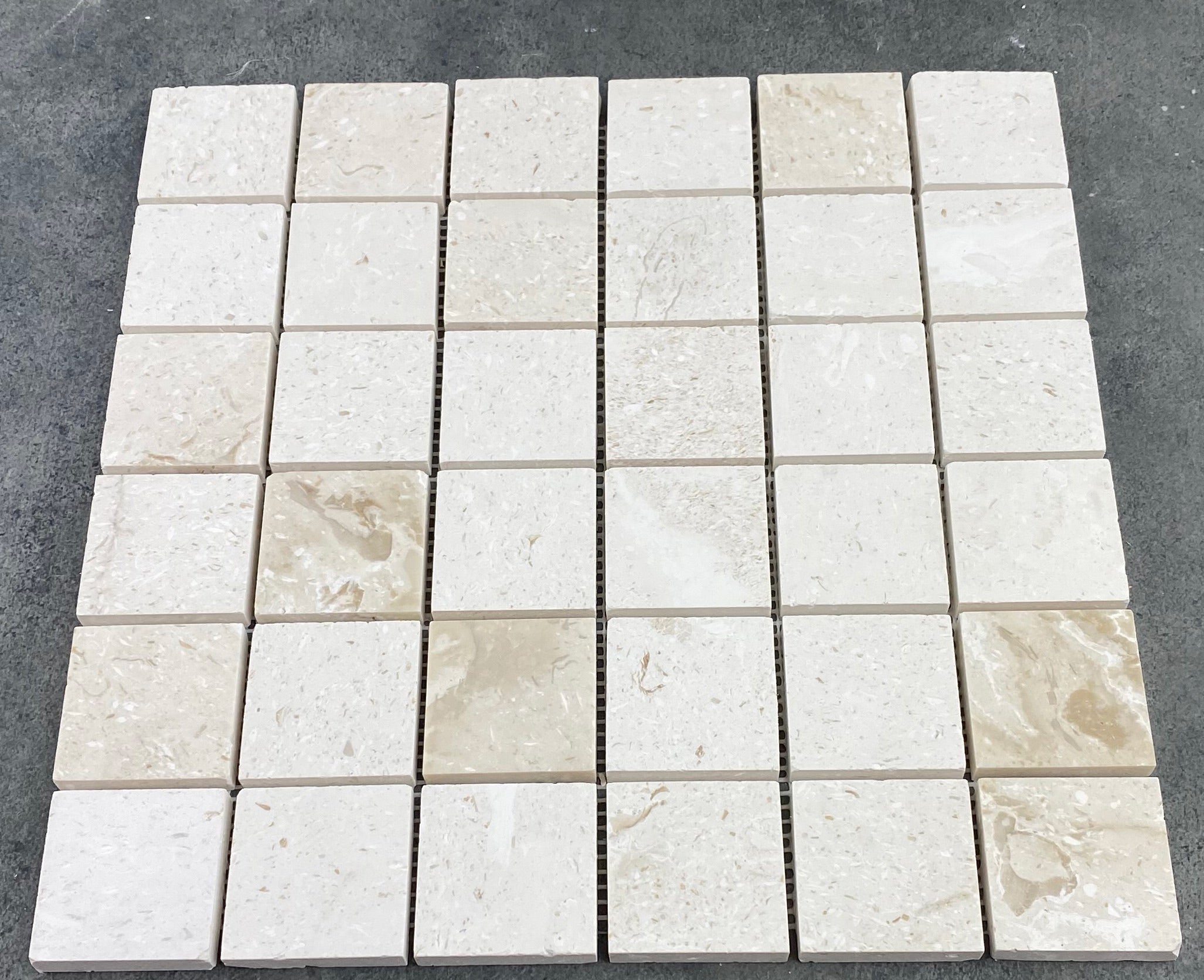 Shell Stone Limestone 2"x2" Honed on 12" x 12" Mesh Mosaic Tile - Belair Collection