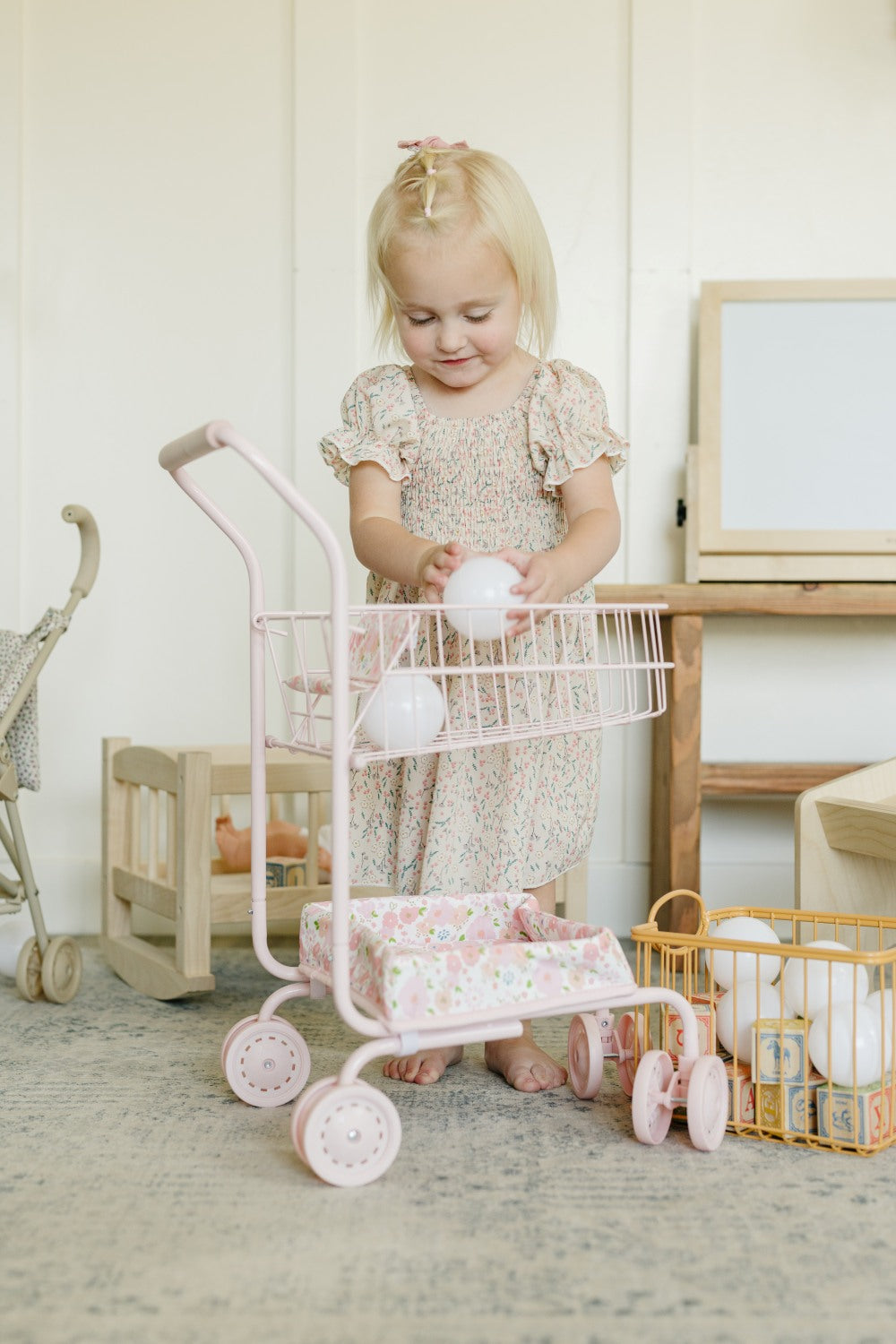 Toy Shopping Cart - Bubblegum Gingham