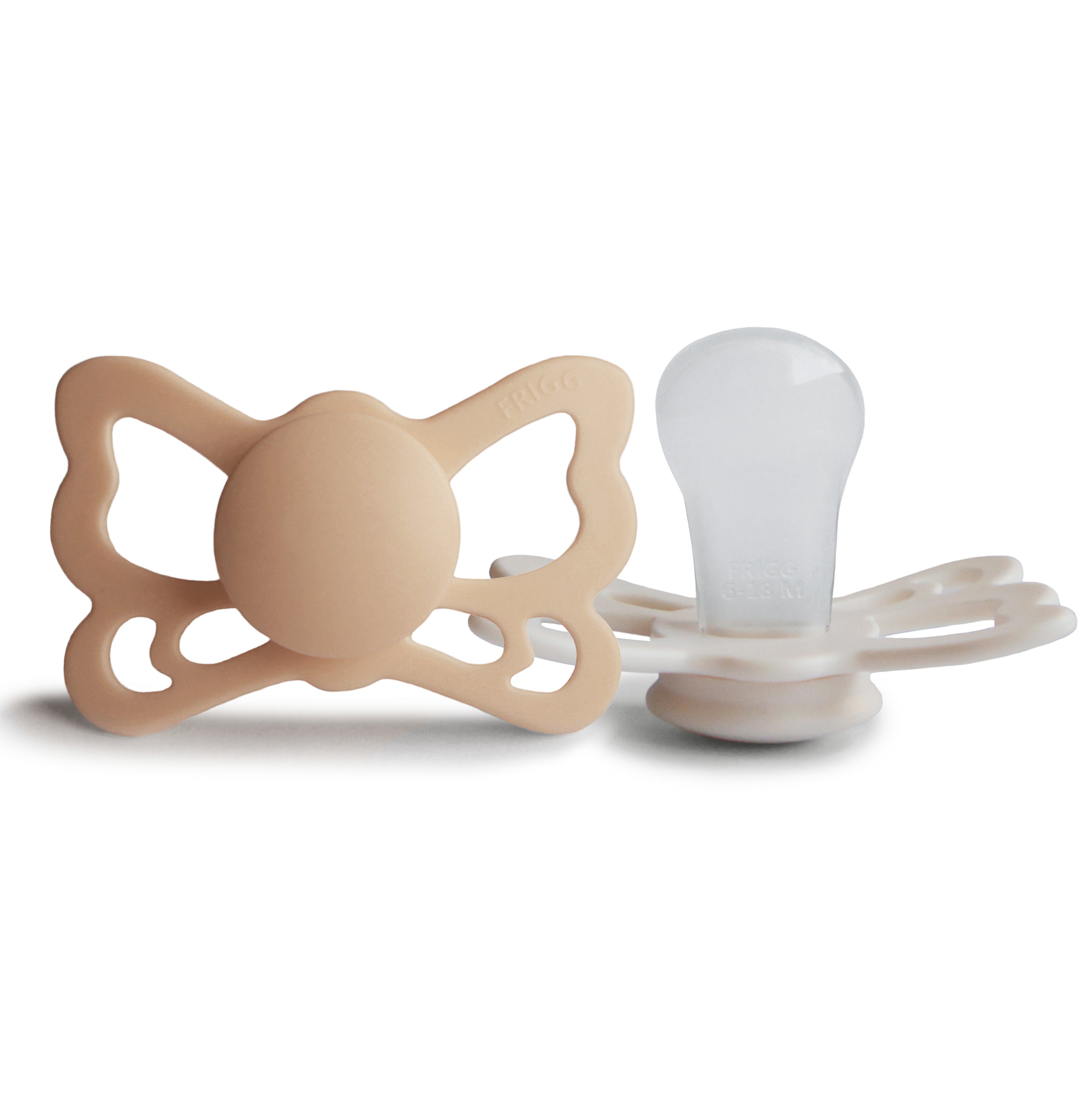 FRIGG Butterfly Anatomical Silicone Pacifier 2-Pack (6-18 Months) SILICONE FRIGG PACIFIERS Mushie Silky Satin/Cream